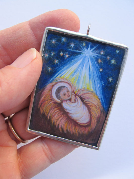 Baby Jesus Soldered Christmas Ornament - Catholic Art and Jewelry