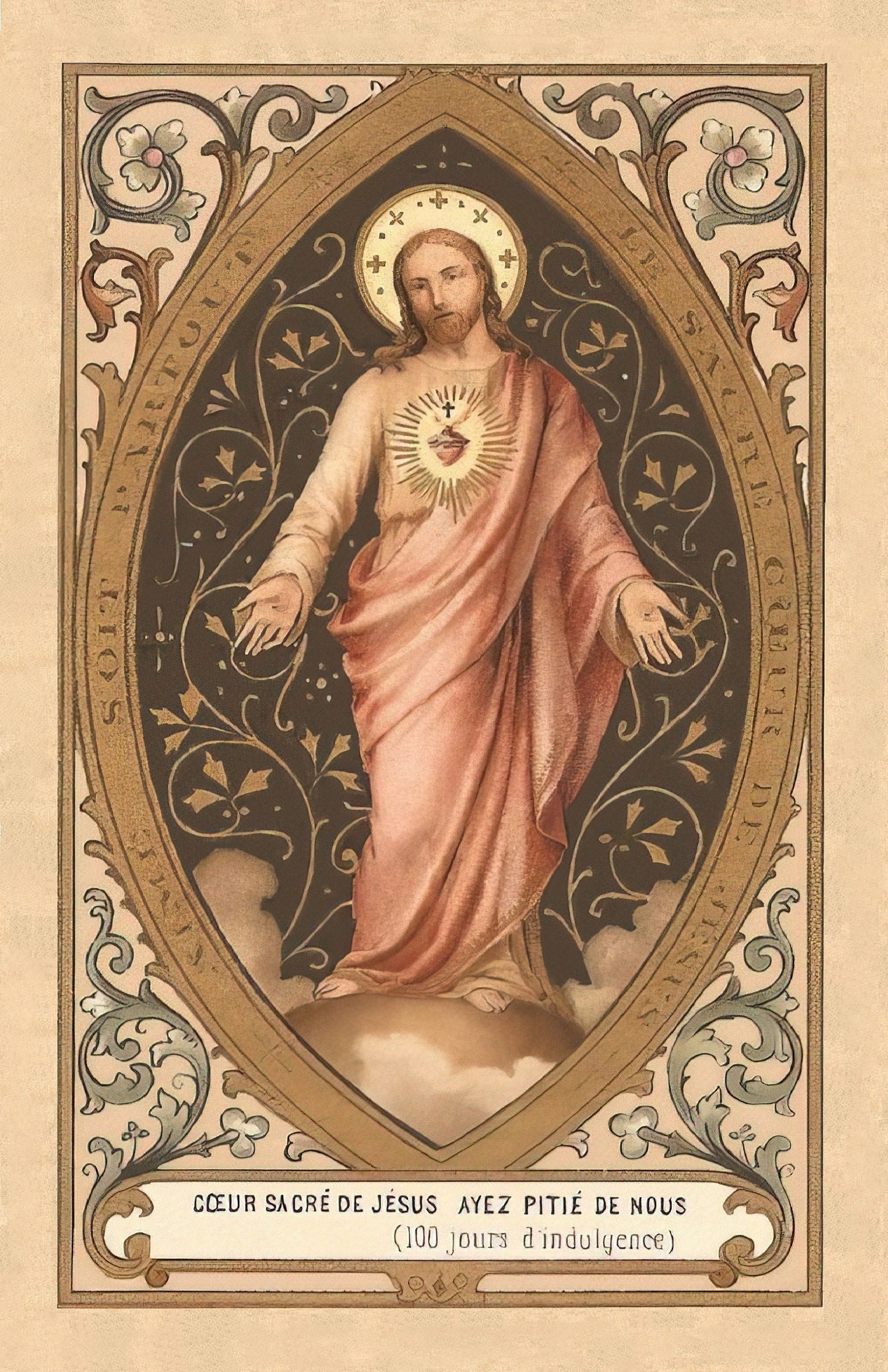 New! Litany of the Sacred Heart – Restored Vintage Sacred Heart Holy Card  – pack of 10/100/1000