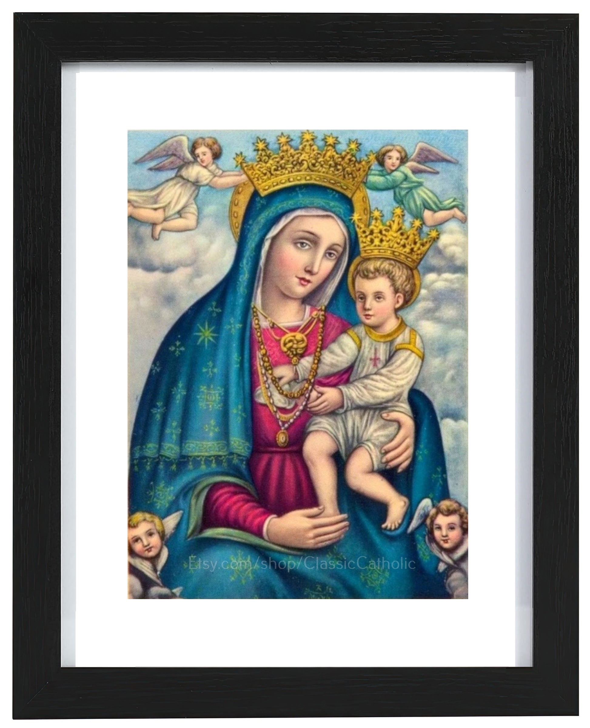 a painting of the virgin mary holding a child