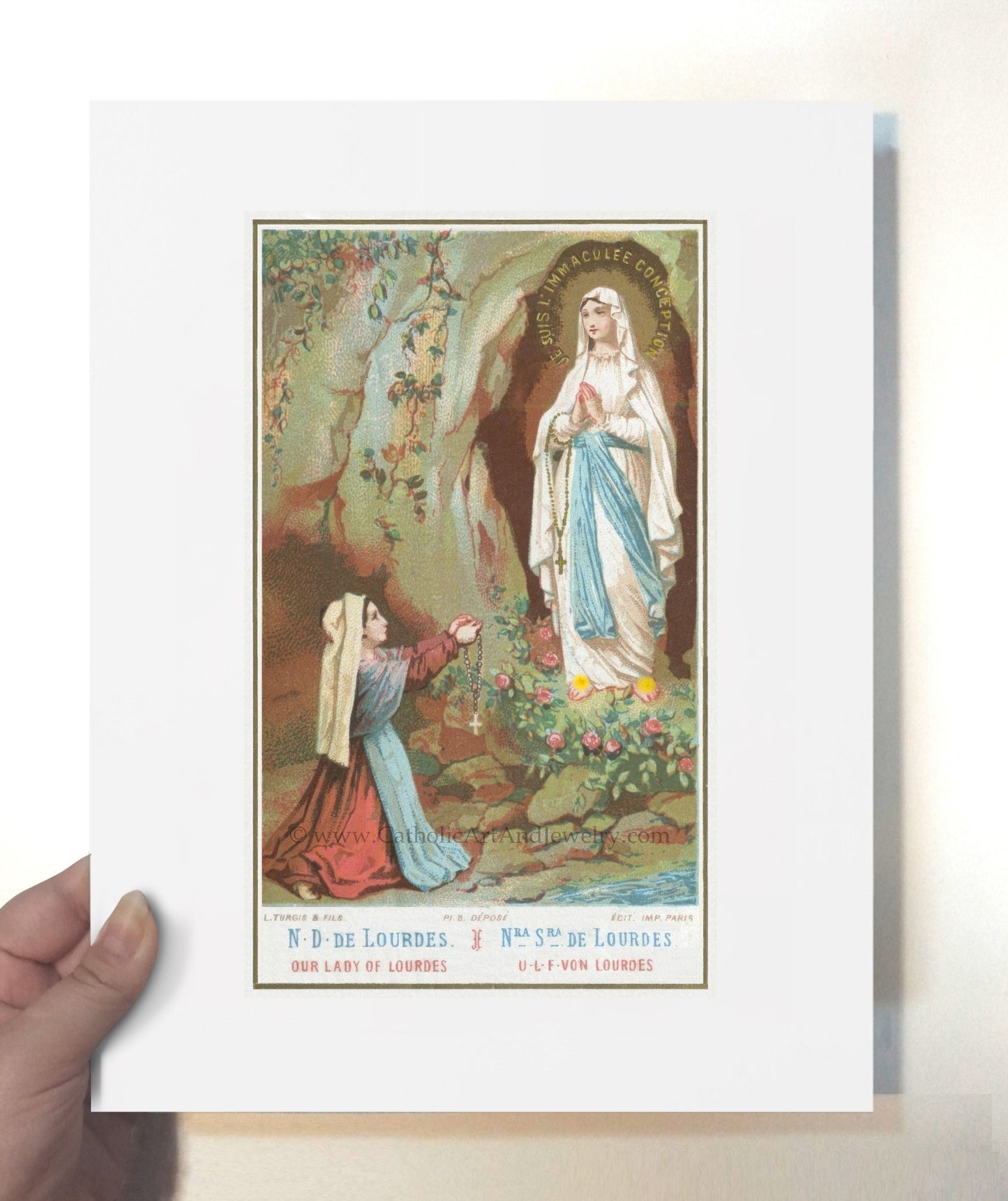 Bernadette and Our Lady of Lourdes – Based on a Vintage Holy Card – Catholic Art Print – Archival Quality - Catholic Art and Jewelry