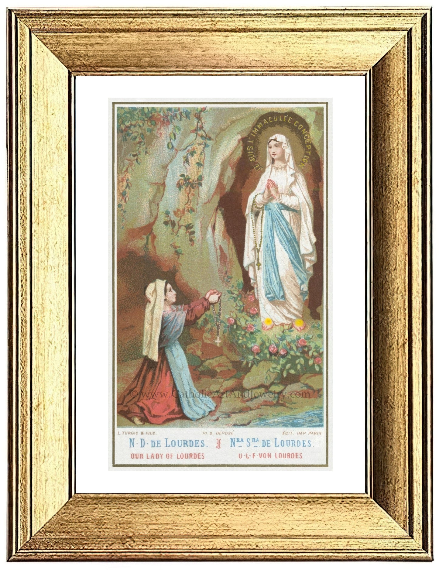 Bernadette and Our Lady of Lourdes – Based on a Vintage Holy Card – Catholic Art Print – Archival Quality - Catholic Art and Jewelry