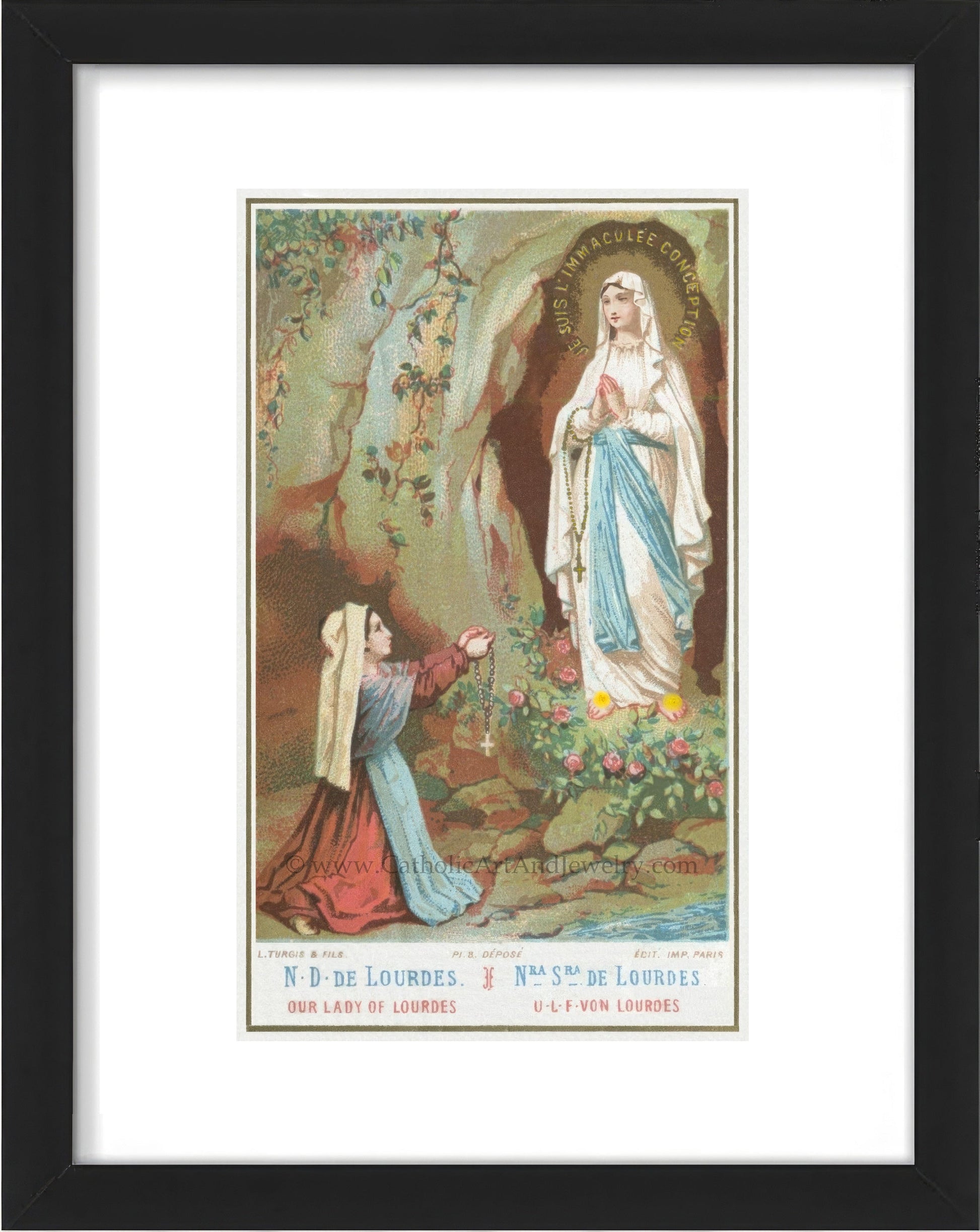 Bernadette and Our Lady of Lourdes – Based on a Vintage Holy Card – Catholic Art Print – Archival Quality - Catholic Art and Jewelry