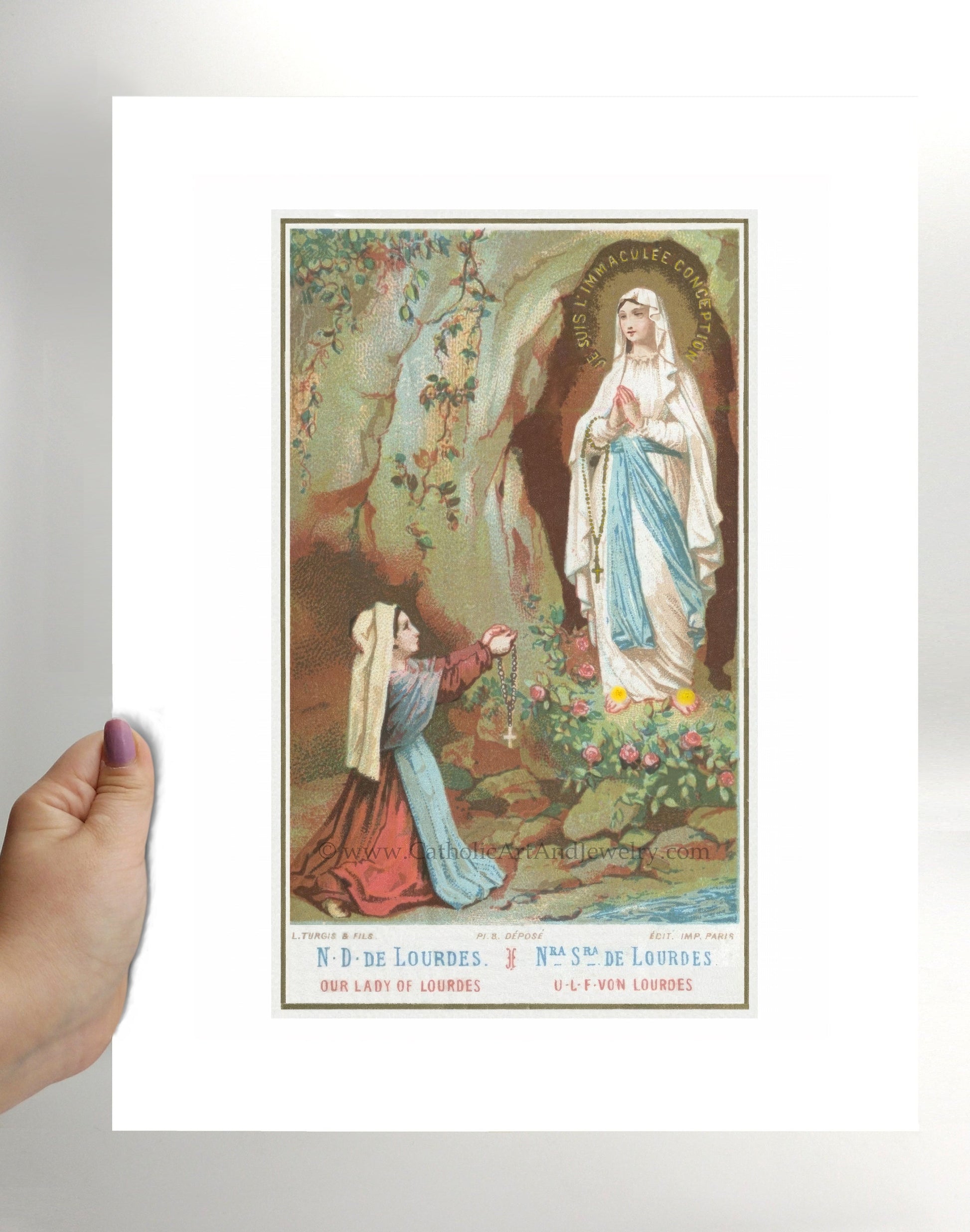 Bernadette and Our Lady of Lourdes – Based on a Vintage Holy Card – Catholic Art Print – Archival Quality - Catholic Art and Jewelry