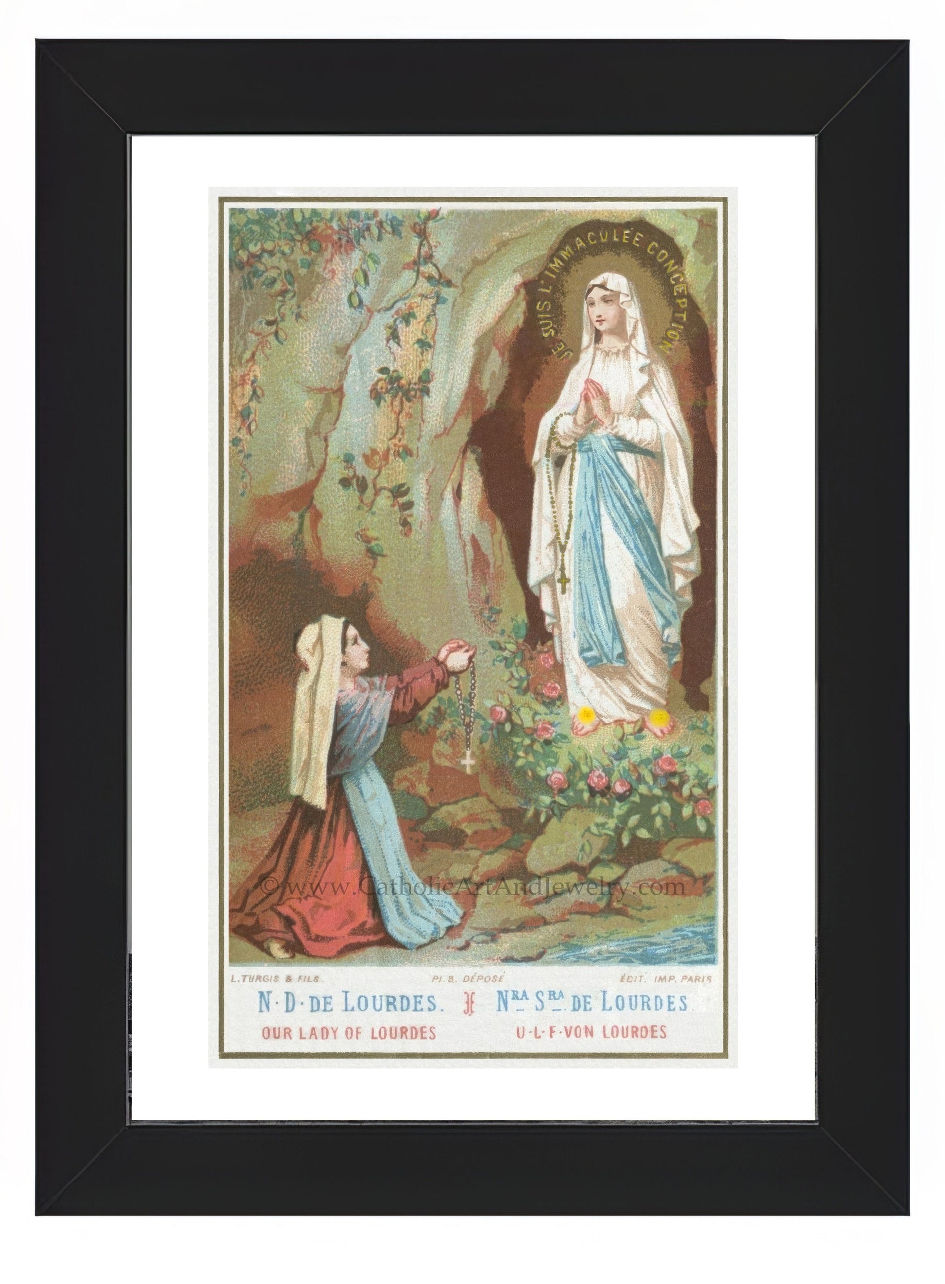 Bernadette and Our Lady of Lourdes – Based on a Vintage Holy Card – Catholic Art Print – Archival Quality - Catholic Art and Jewelry