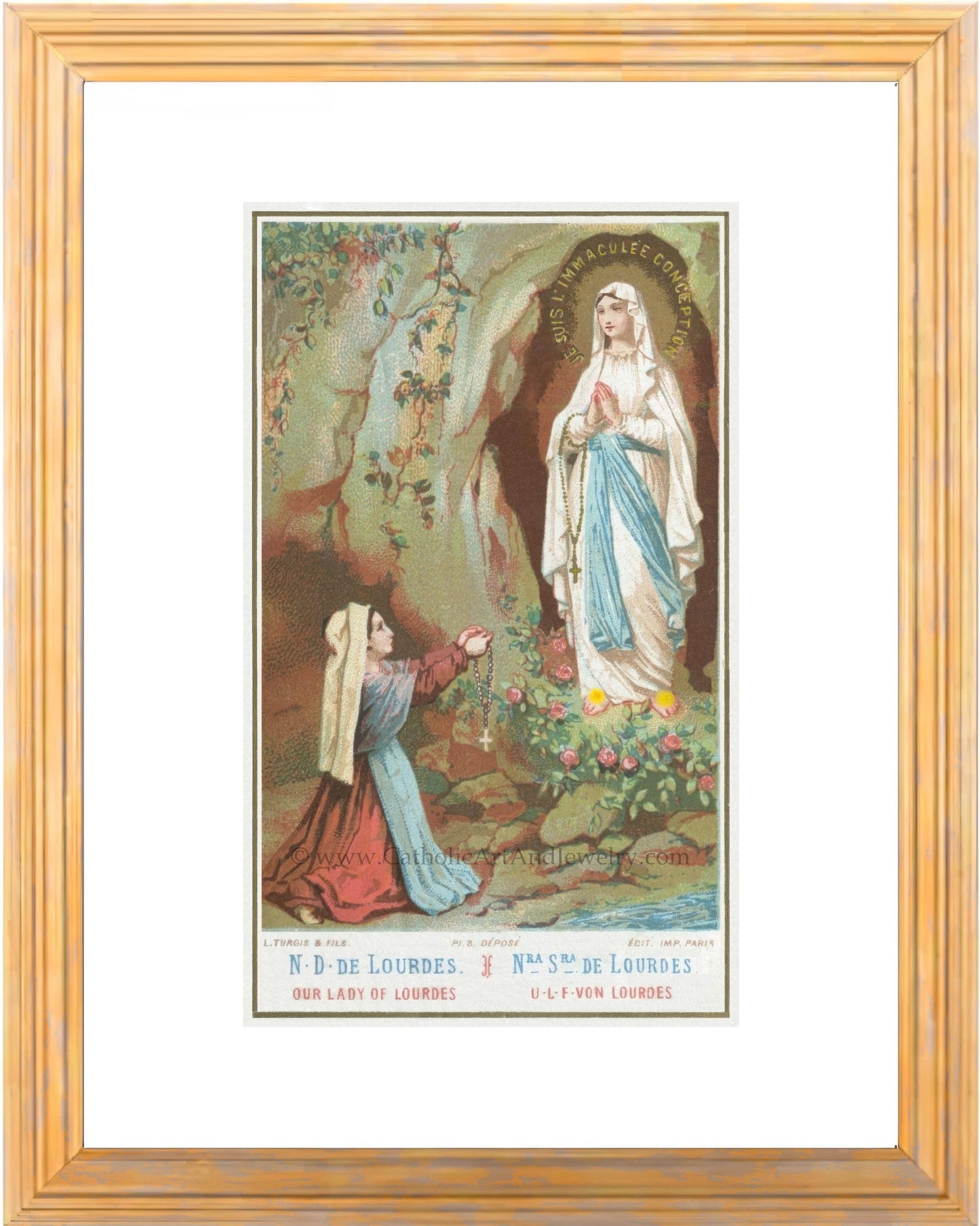 Bernadette and Our Lady of Lourdes – Based on a Vintage Holy Card – Catholic Art Print – Archival Quality - Catholic Art and Jewelry