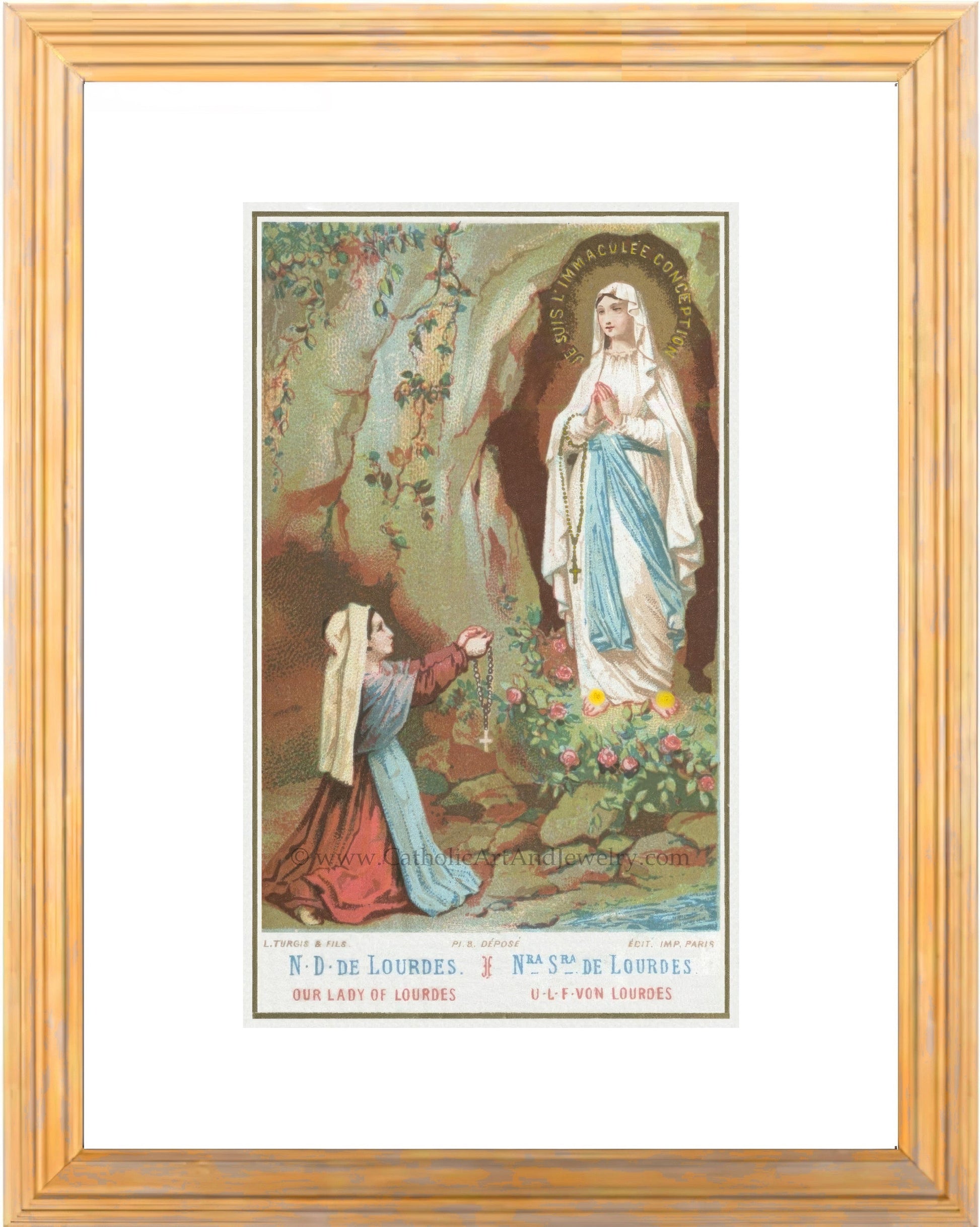 Bernadette and Our Lady of Lourdes – Based on a Vintage Holy Card – Catholic Art Print – Archival Quality - Catholic Art and Jewelry