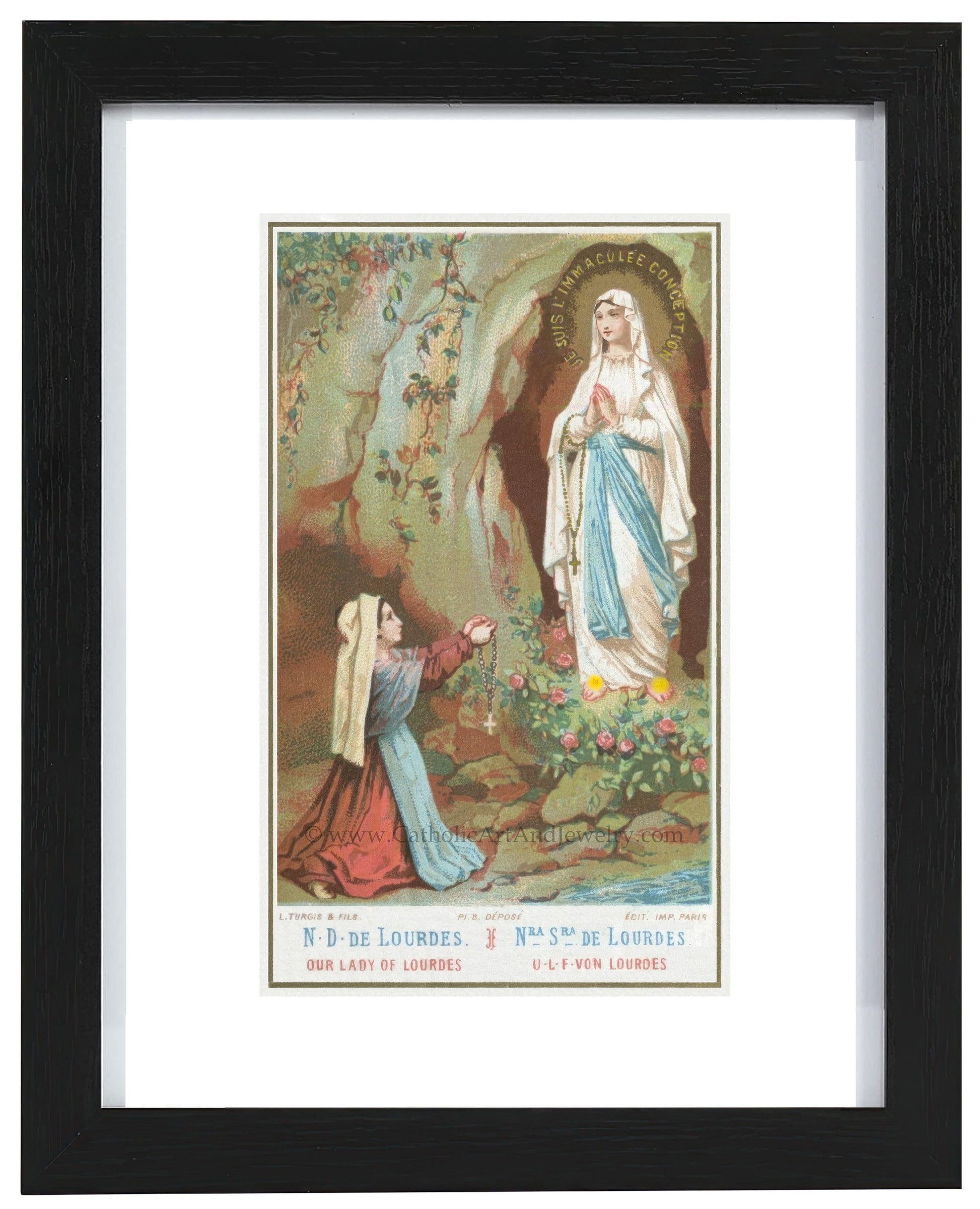 Bernadette and Our Lady of Lourdes – Based on a Vintage Holy Card – Catholic Art Print – Archival Quality - Catholic Art and Jewelry