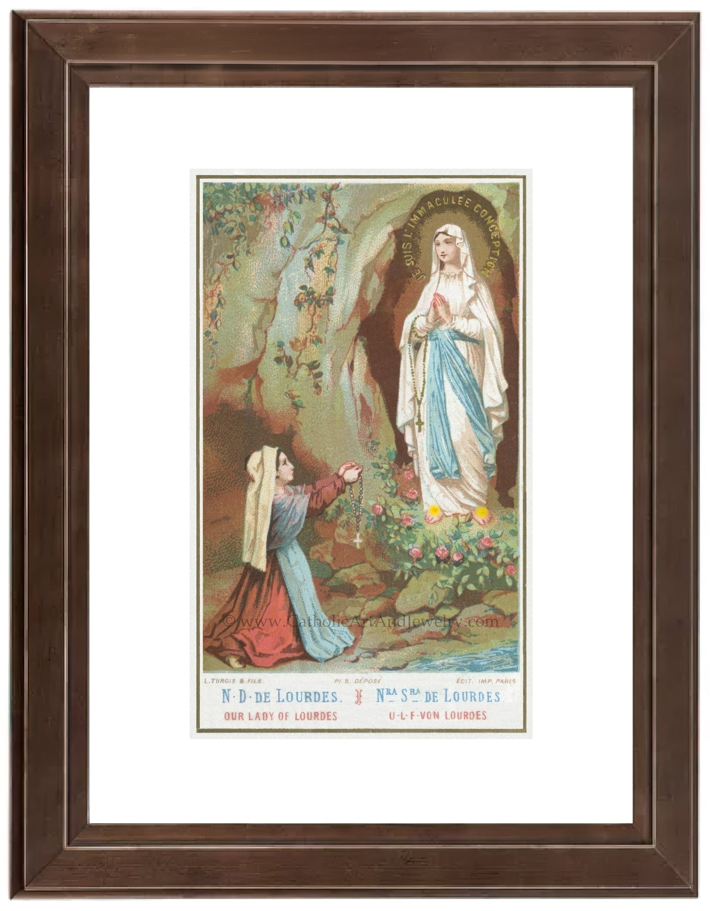 Bernadette and Our Lady of Lourdes – Based on a Vintage Holy Card – Catholic Art Print – Archival Quality - Catholic Art and Jewelry