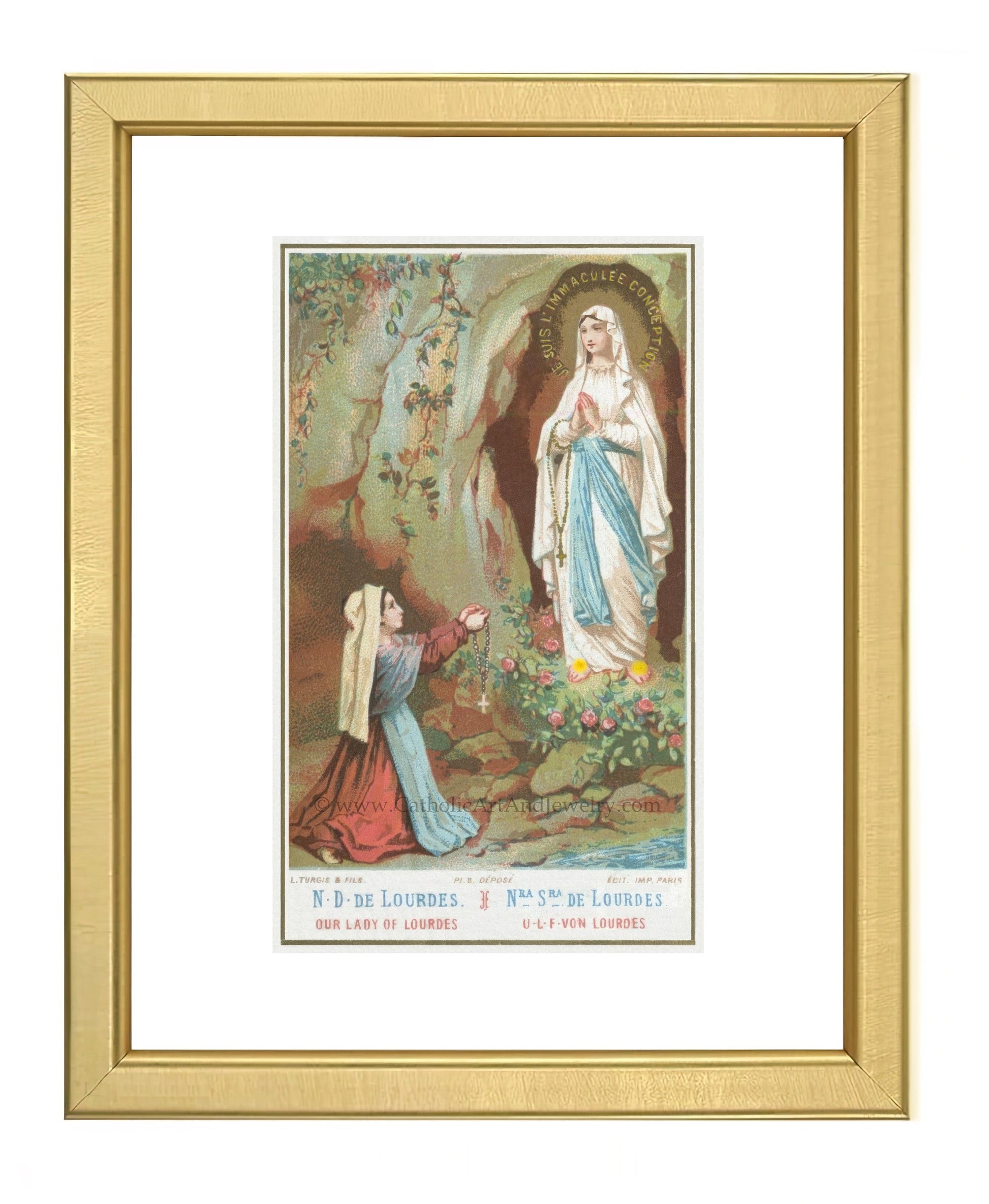 Bernadette and Our Lady of Lourdes – Based on a Vintage Holy Card – Catholic Art Print – Archival Quality - Catholic Art and Jewelry