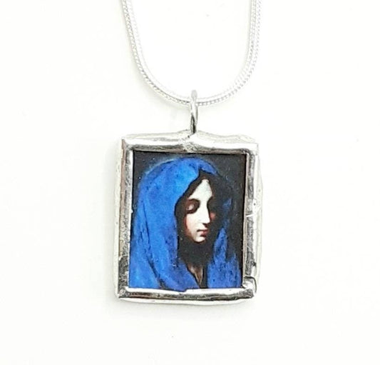 Blue Madonna - Pendant - Holy Medal - Catholic Necklace - Catholic Art and Jewelry