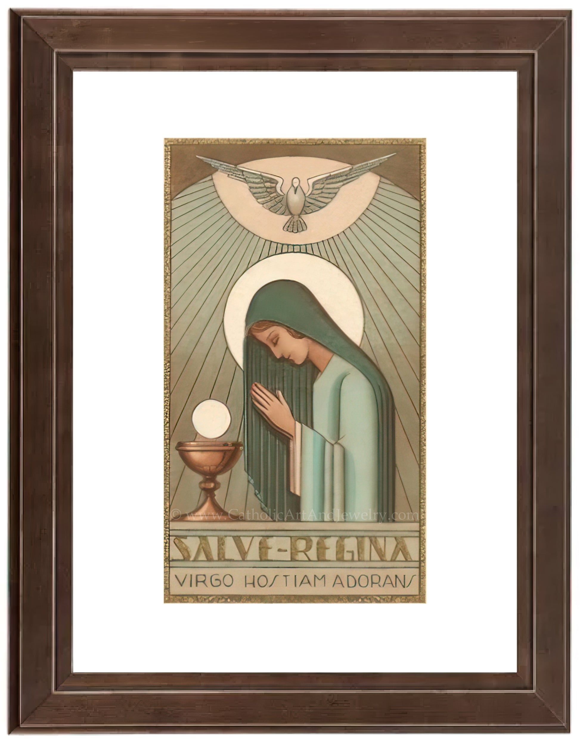 a framed painting of a woman holding a chalice