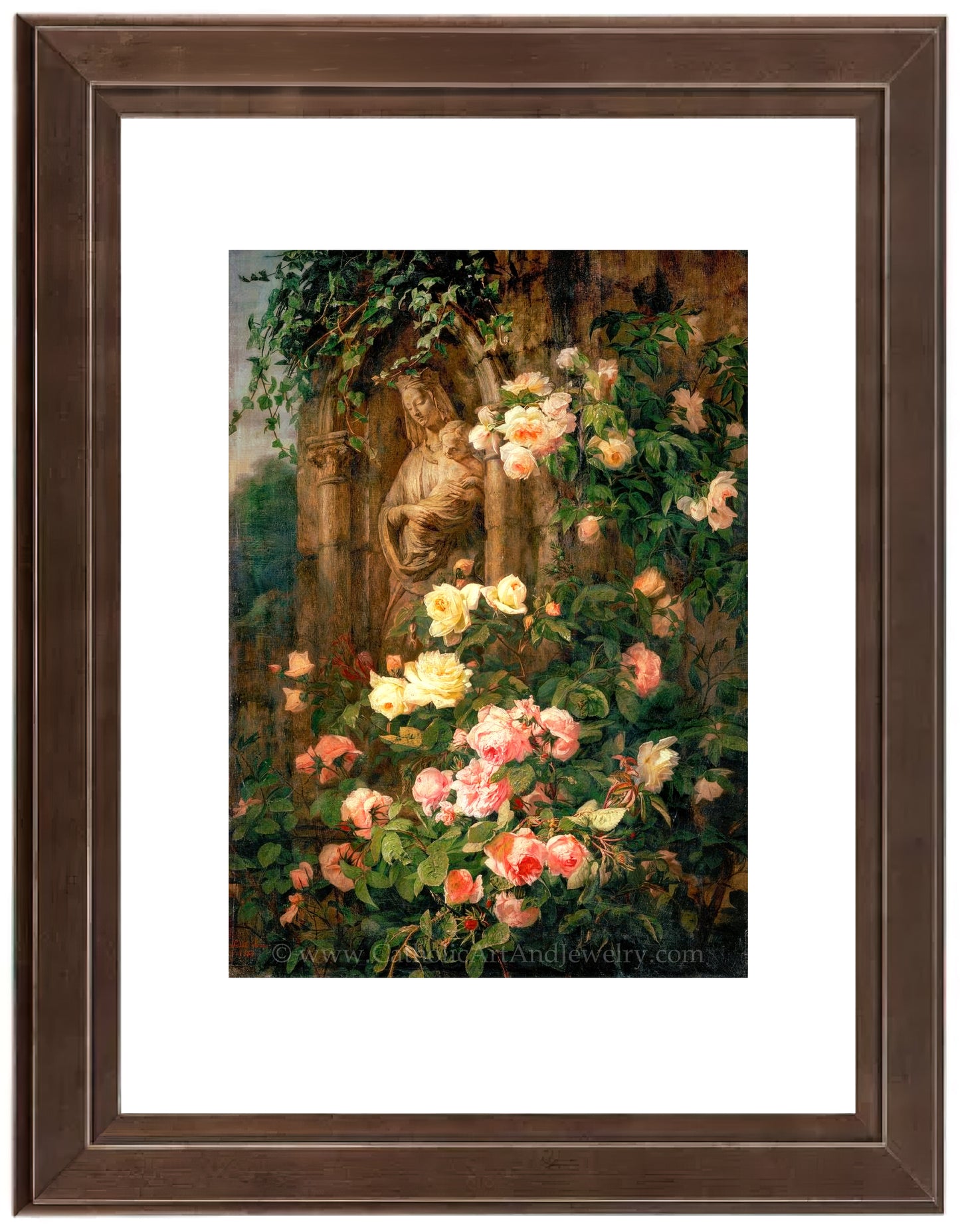 a painting of a woman in a garden surrounded by flowers