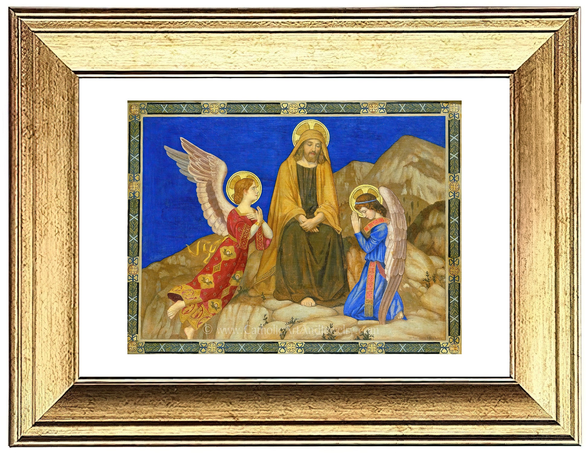 a painting of an angel with two children