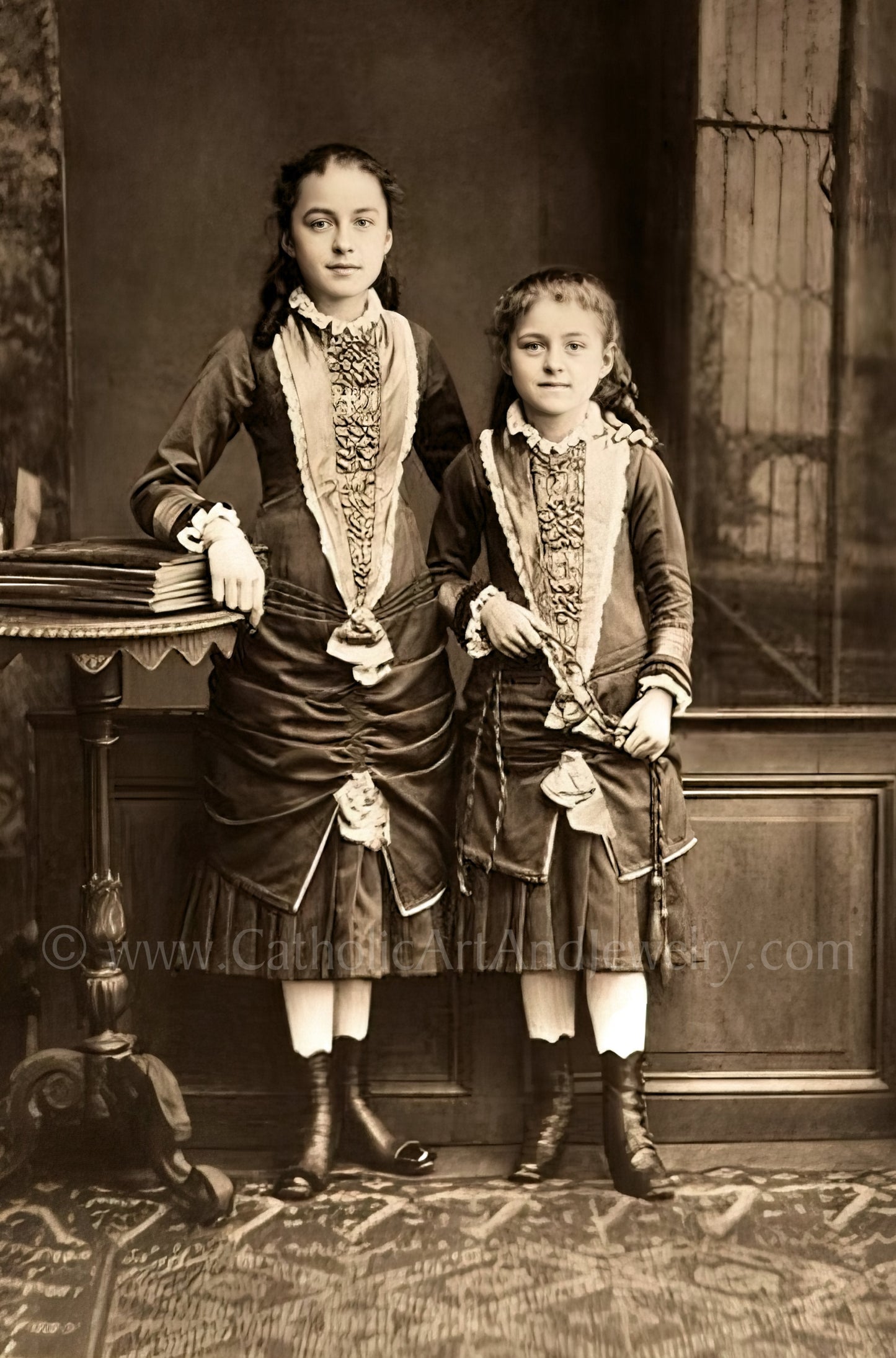 Celine and Therese Martin (St. Therese of Lisieux with her older sister) – 8.5x11" - Catholic Art and Jewelry