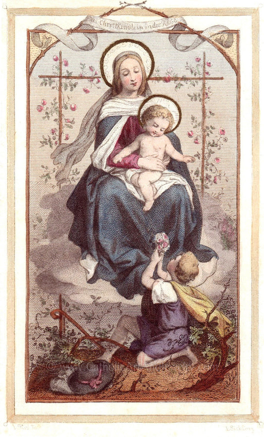 Christ Child in the Rose Bower – 3 sizes – Based on Vintage Holy Card – Catholic Gift – Confirmation Gift - Catholic Art and Jewelry