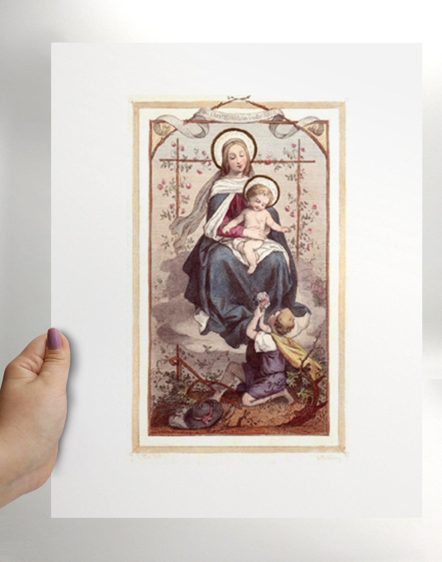 Christ Child in the Rose Bower – 3 sizes – Based on Vintage Holy Card – Catholic Gift – Confirmation Gift - Catholic Art and Jewelry