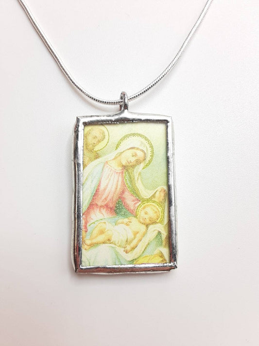 Christmas Madonna Vintage Image Pendant - Catholic Art and Jewelry