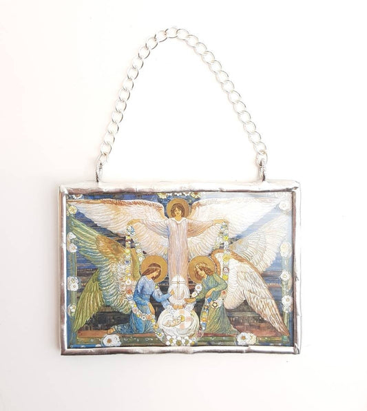 Christmas Ornament Angels Garlanding the Infant Jesus - 2 - sided - Catholic Art and Jewelry