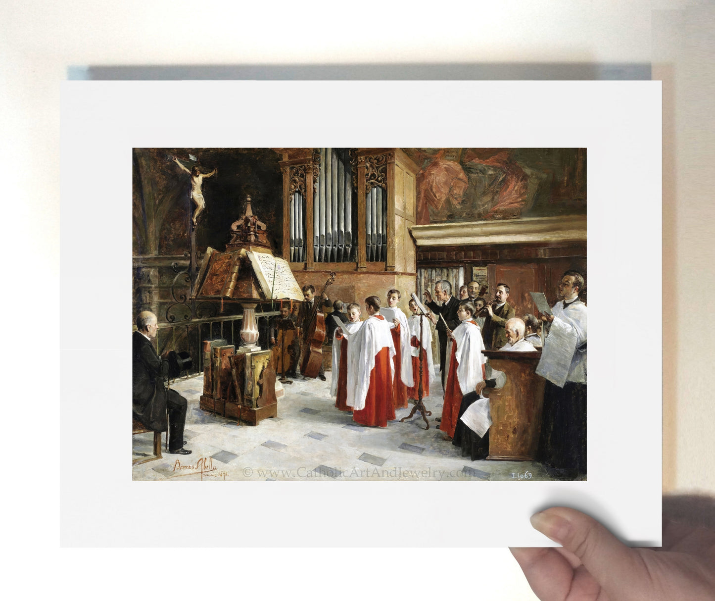 a painting of a group of people in a church