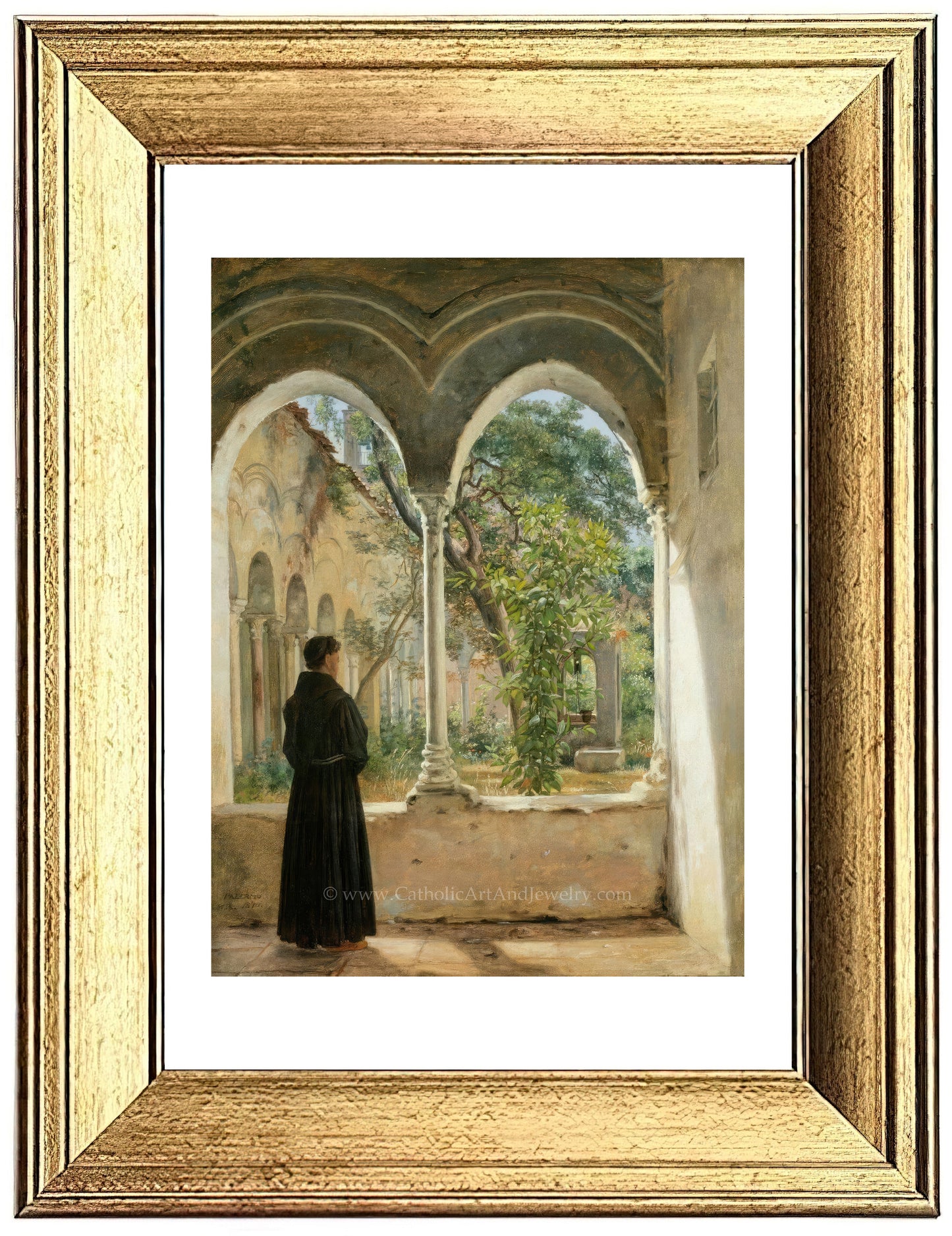 a painting of a woman in a courtyard