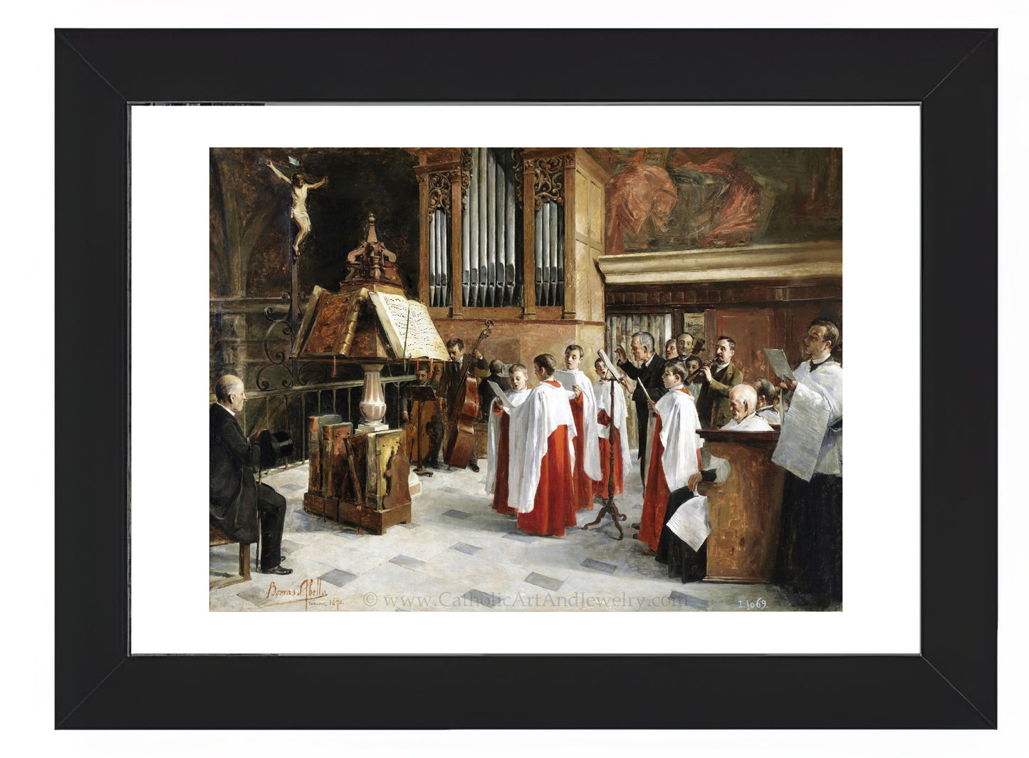 a painting of a group of people in a church