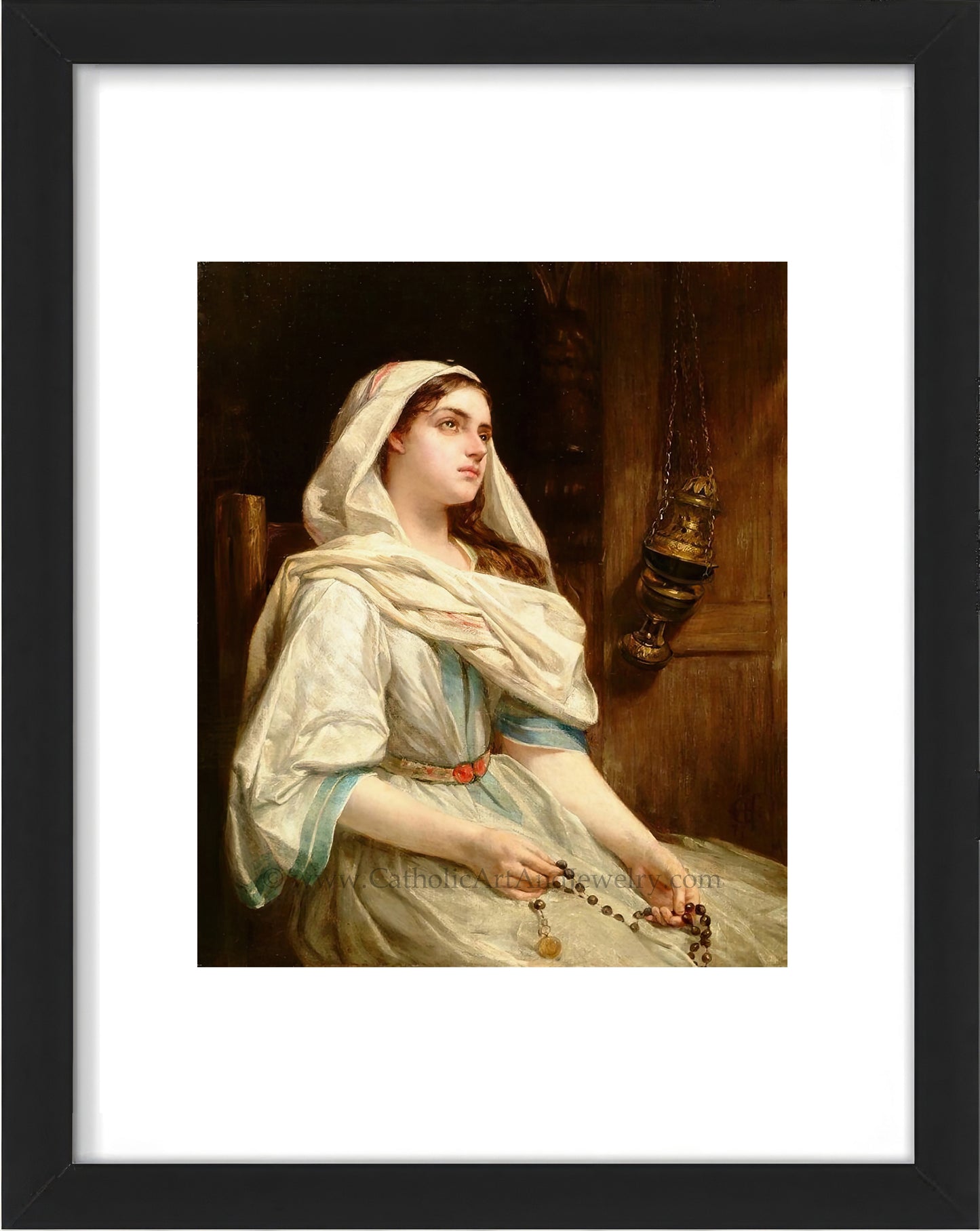 a painting of a woman in a white dress