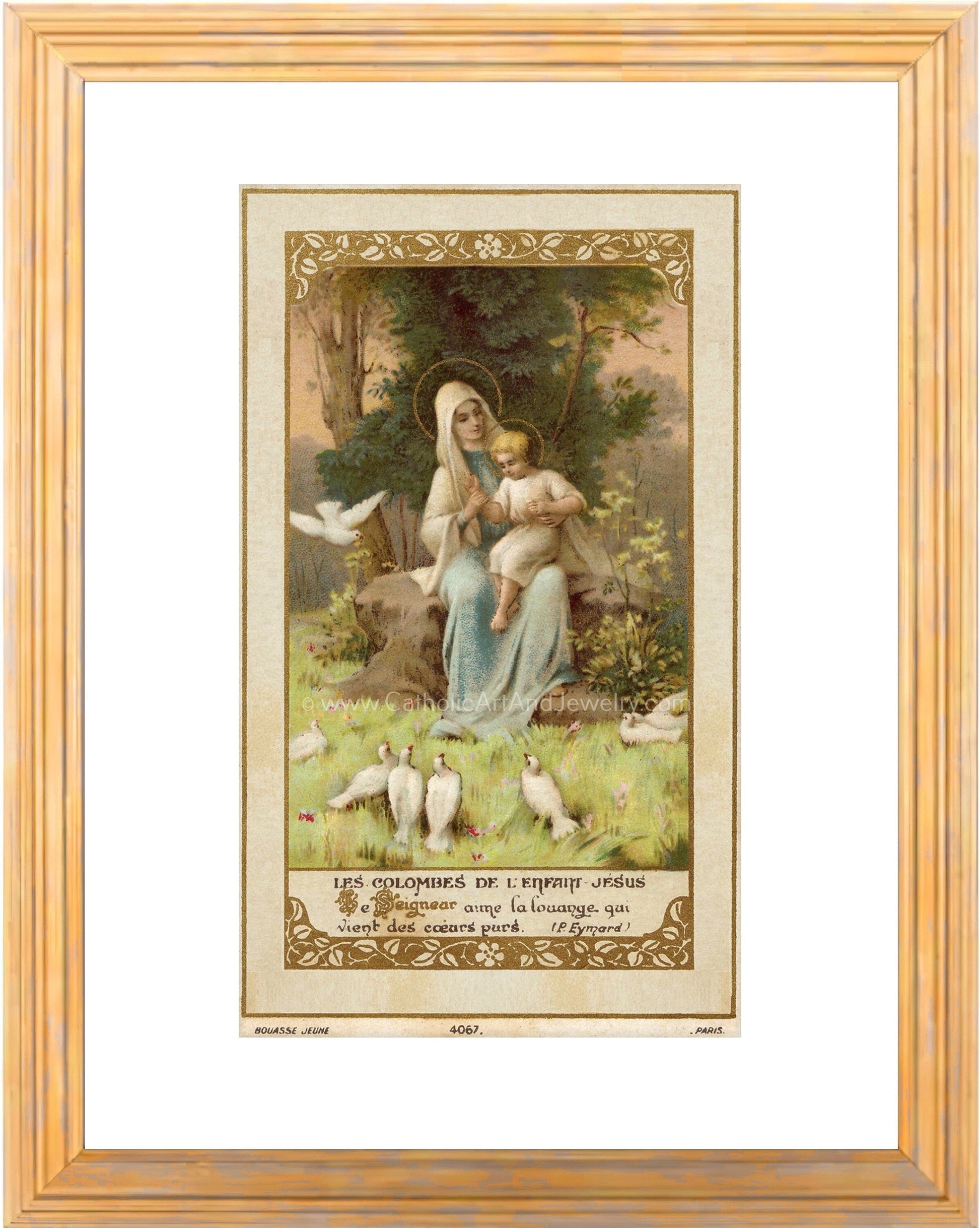 Doves of the Infant Jesus – based on a Vintage French Holy Card – Catholic Art Print – Unique Catholic Gift - Catholic Art and Jewelry