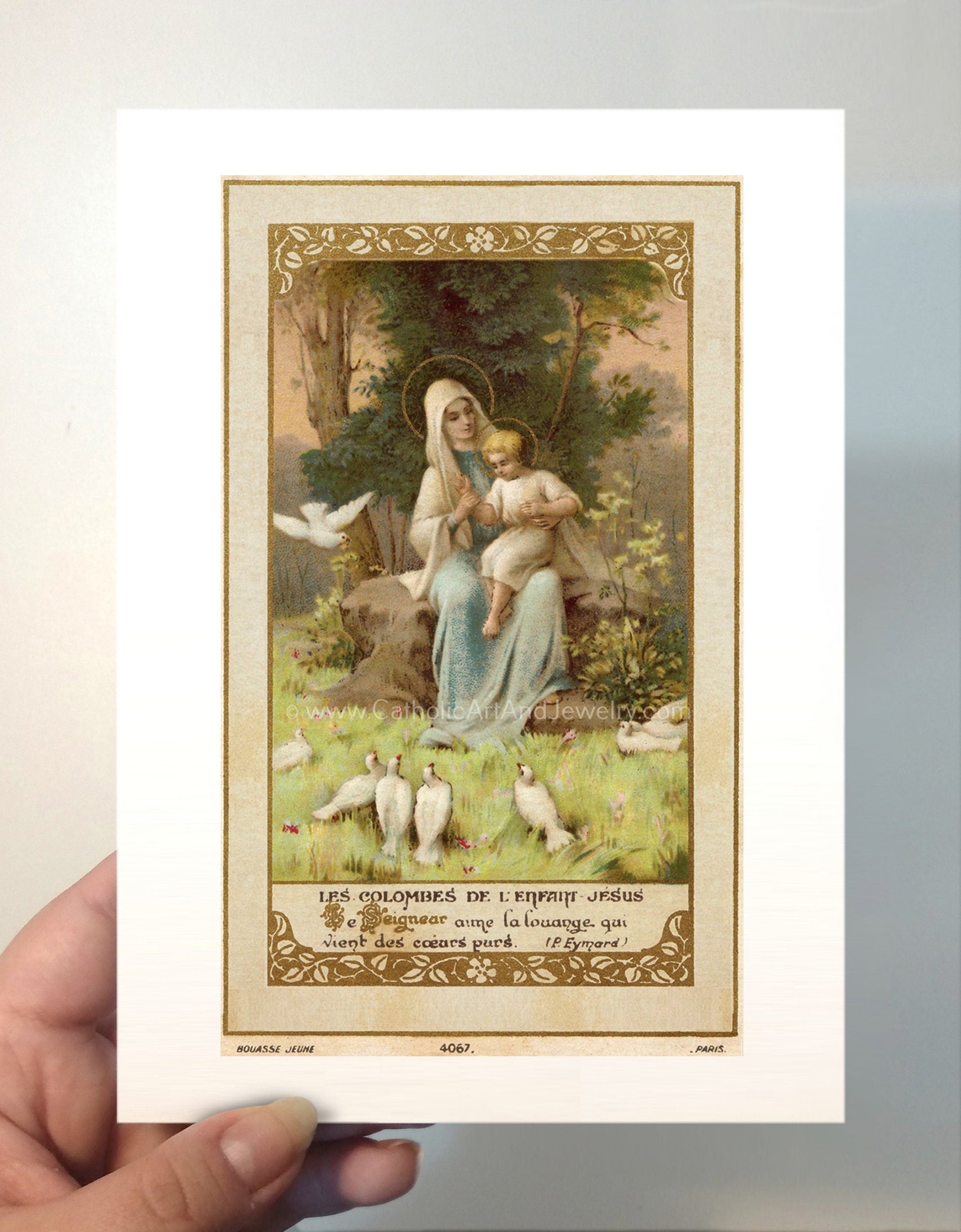 Doves of the Infant Jesus – based on a Vintage French Holy Card – Catholic Art Print – Unique Catholic Gift - Catholic Art and Jewelry