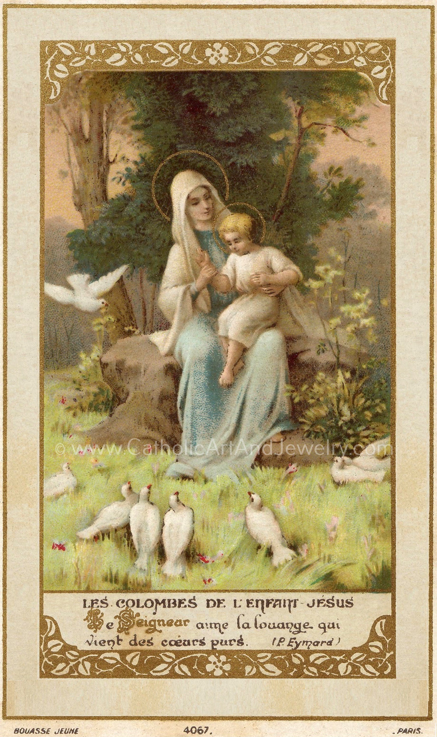 Doves of the Infant Jesus – based on a Vintage French Holy Card – Catholic Art Print – Unique Catholic Gift - Catholic Art and Jewelry