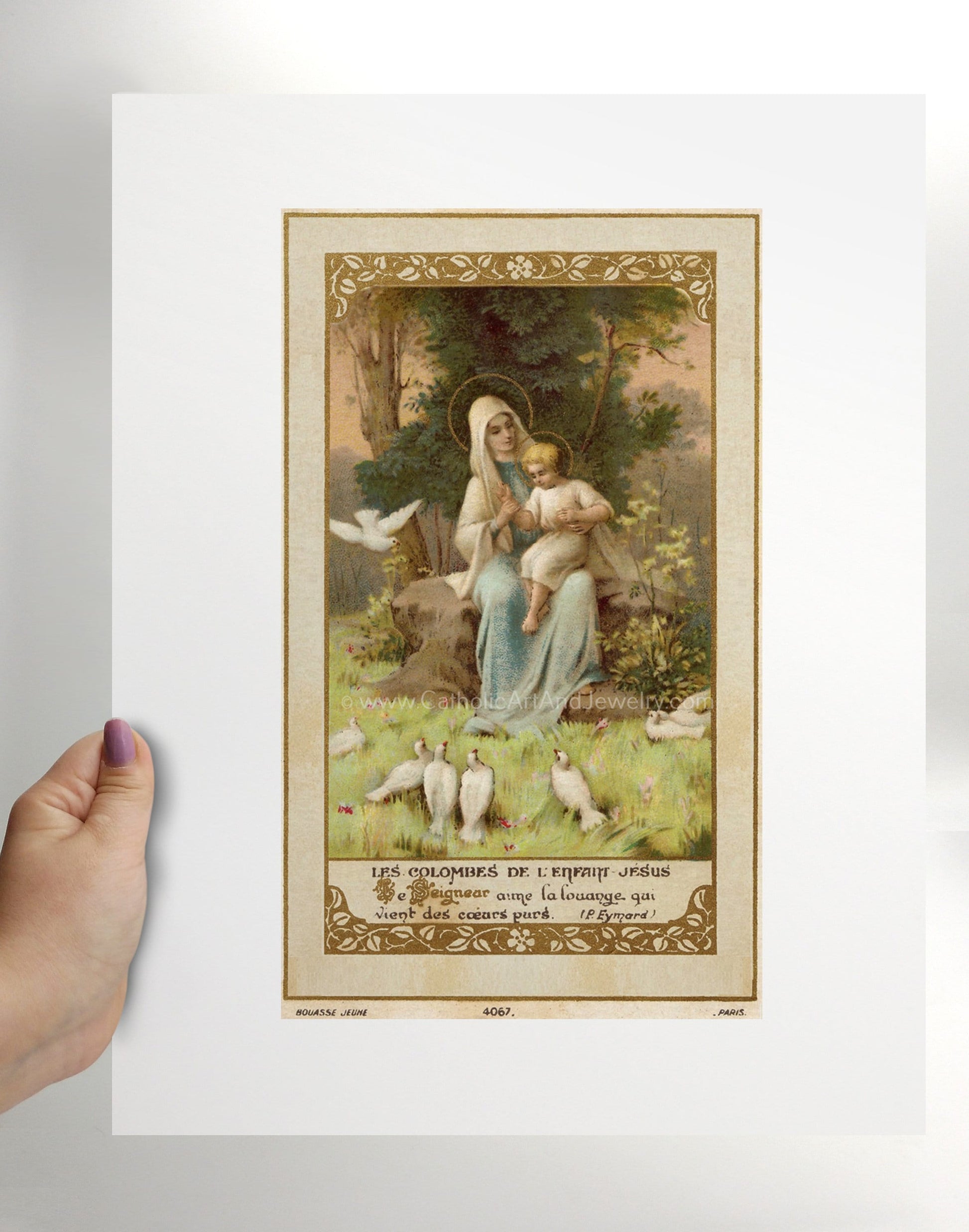 Doves of the Infant Jesus – based on a Vintage French Holy Card – Catholic Art Print – Unique Catholic Gift - Catholic Art and Jewelry