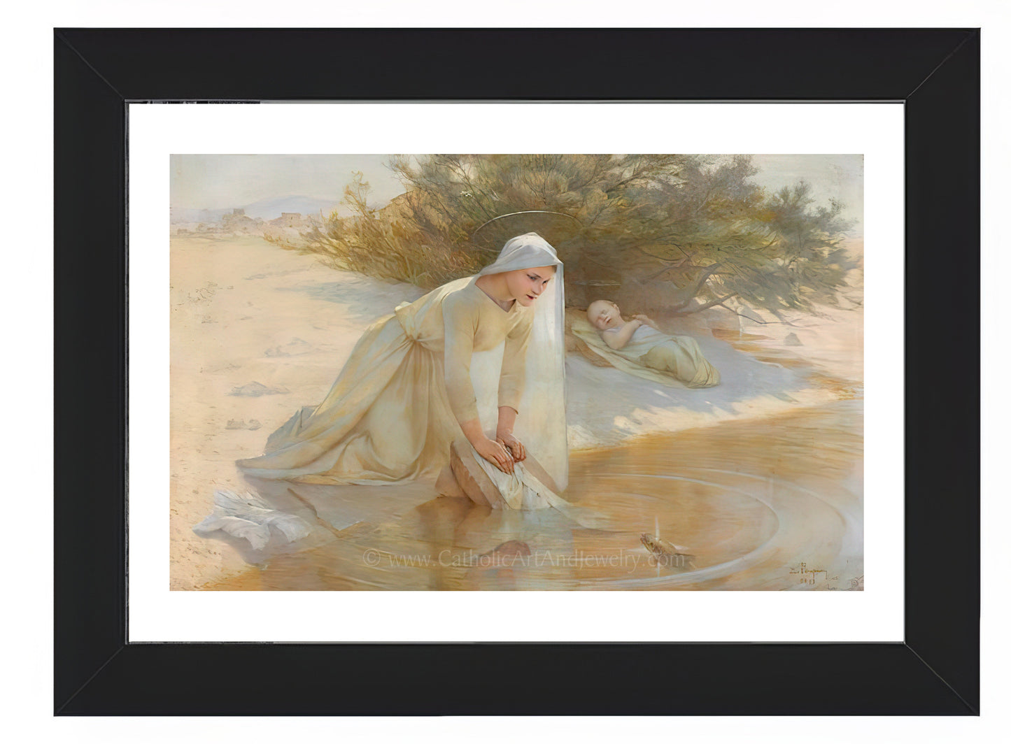 a painting of a woman kneeling in the sand