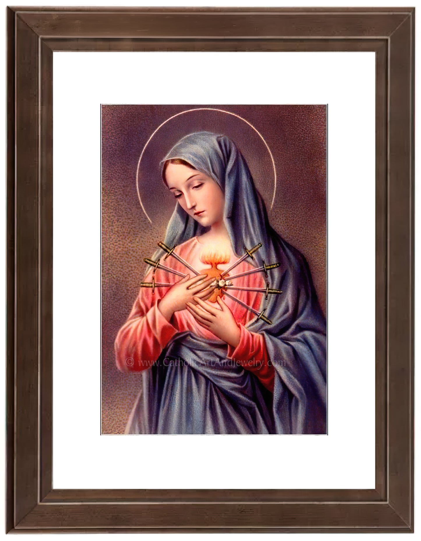 a painting of the virgin mary holding a flower