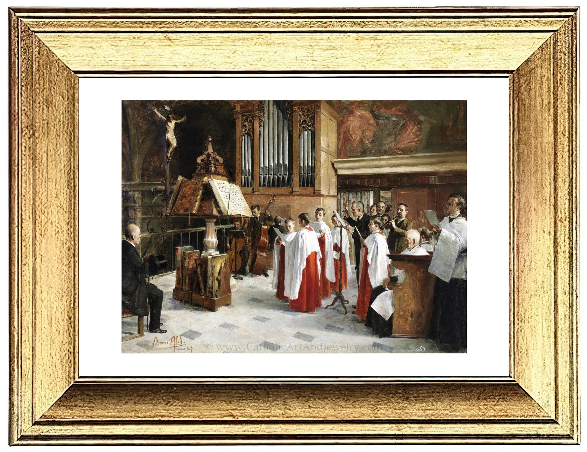 a painting of a group of people in a church