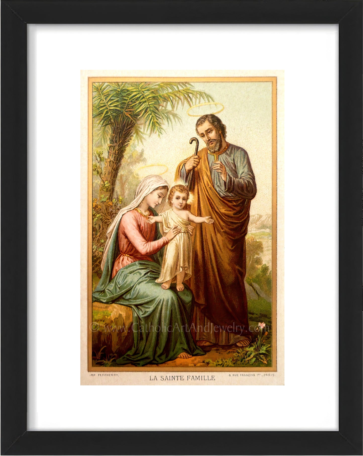 a painting of jesus with two women and a child