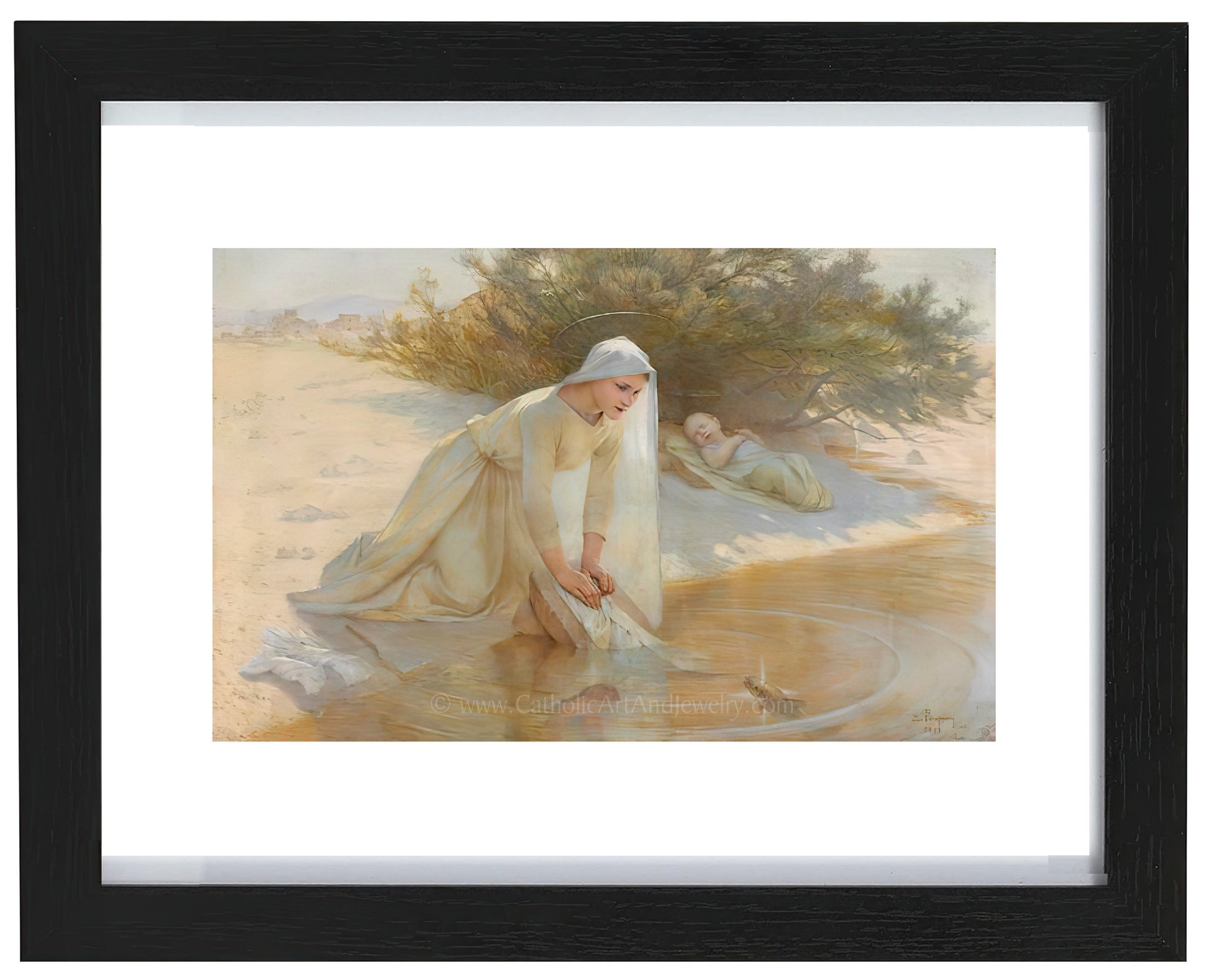 a painting of a woman washing her hands in the water