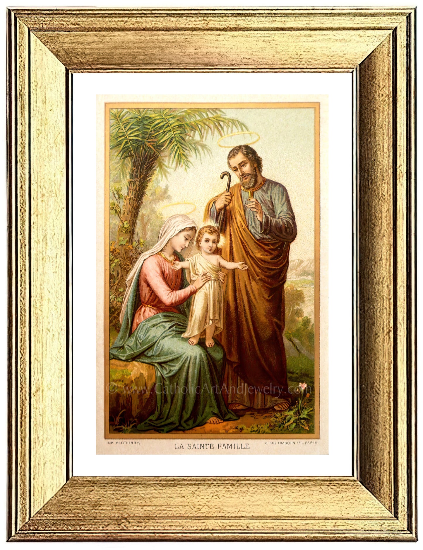 a painting of jesus with two women and a child