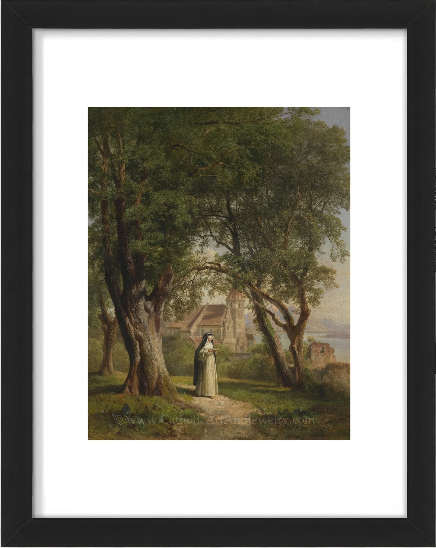 a painting of a man and woman in a wooded area