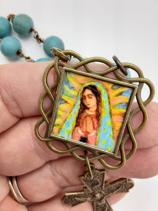 Bronze Rosary Center Piece - Our Lady of Guadalupe