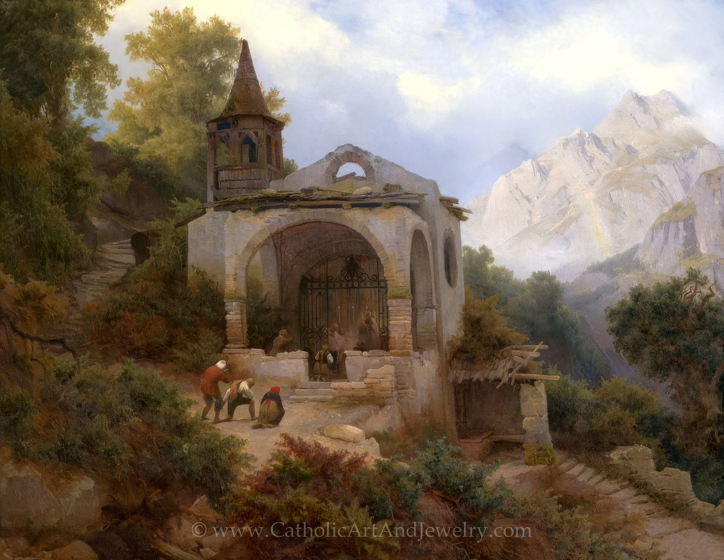 New! Chapel in the Alps with Pilgrims – Karl Eduard Biermann – Catholic Art Print – Catholic Gift – Archival Quality