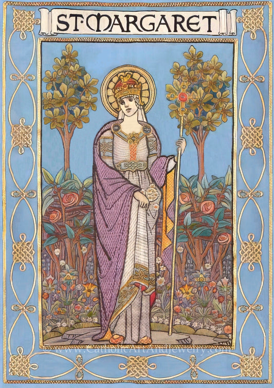 New! St. Margaret by Ann Macbeth – Paper Print of Silk Embroidery – Catholic Art Nouveau Print