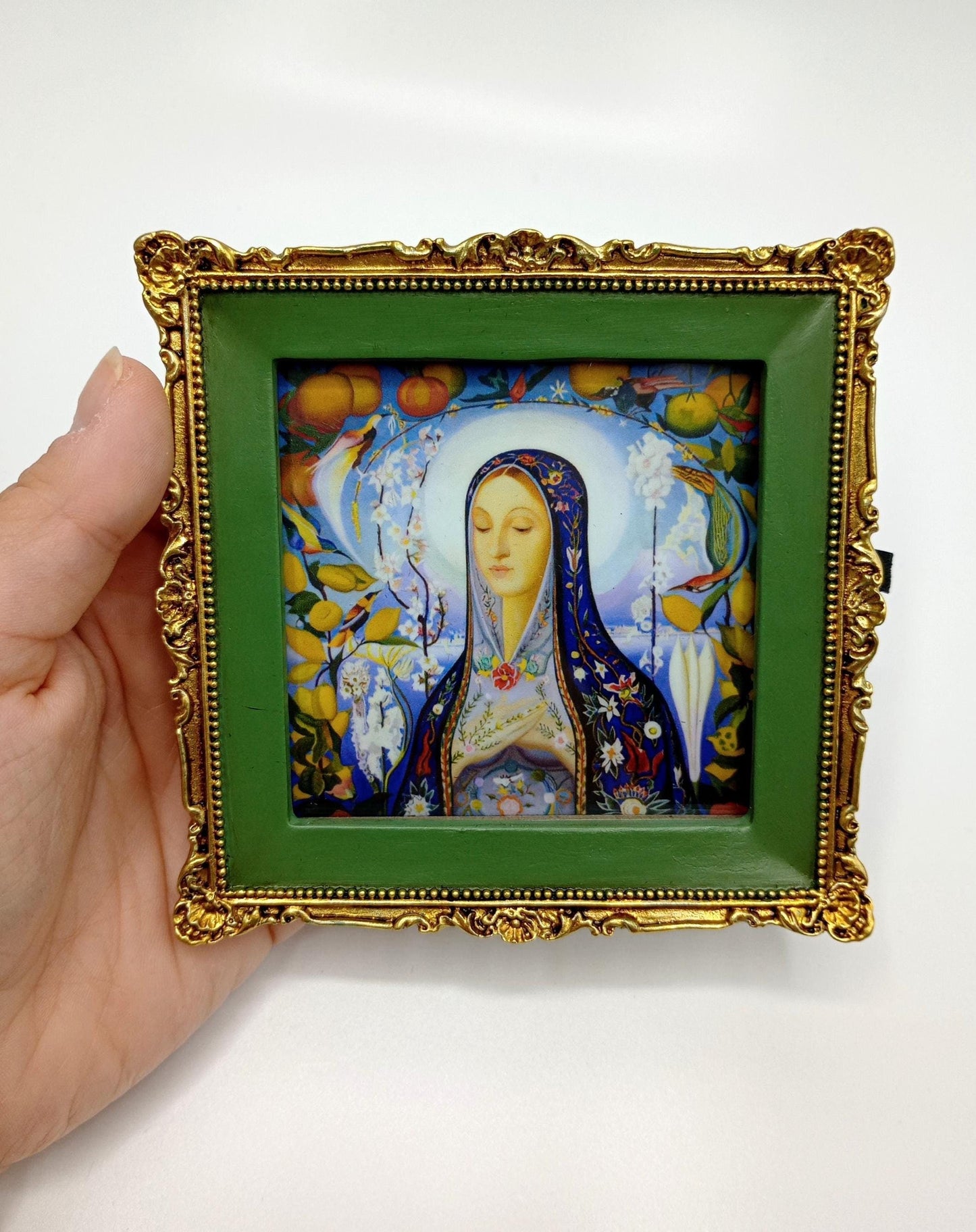 New! The Virgin by Joseph Stellaz – 4" – "Adorable-Sized" for Nook or Table – Choice of Frames