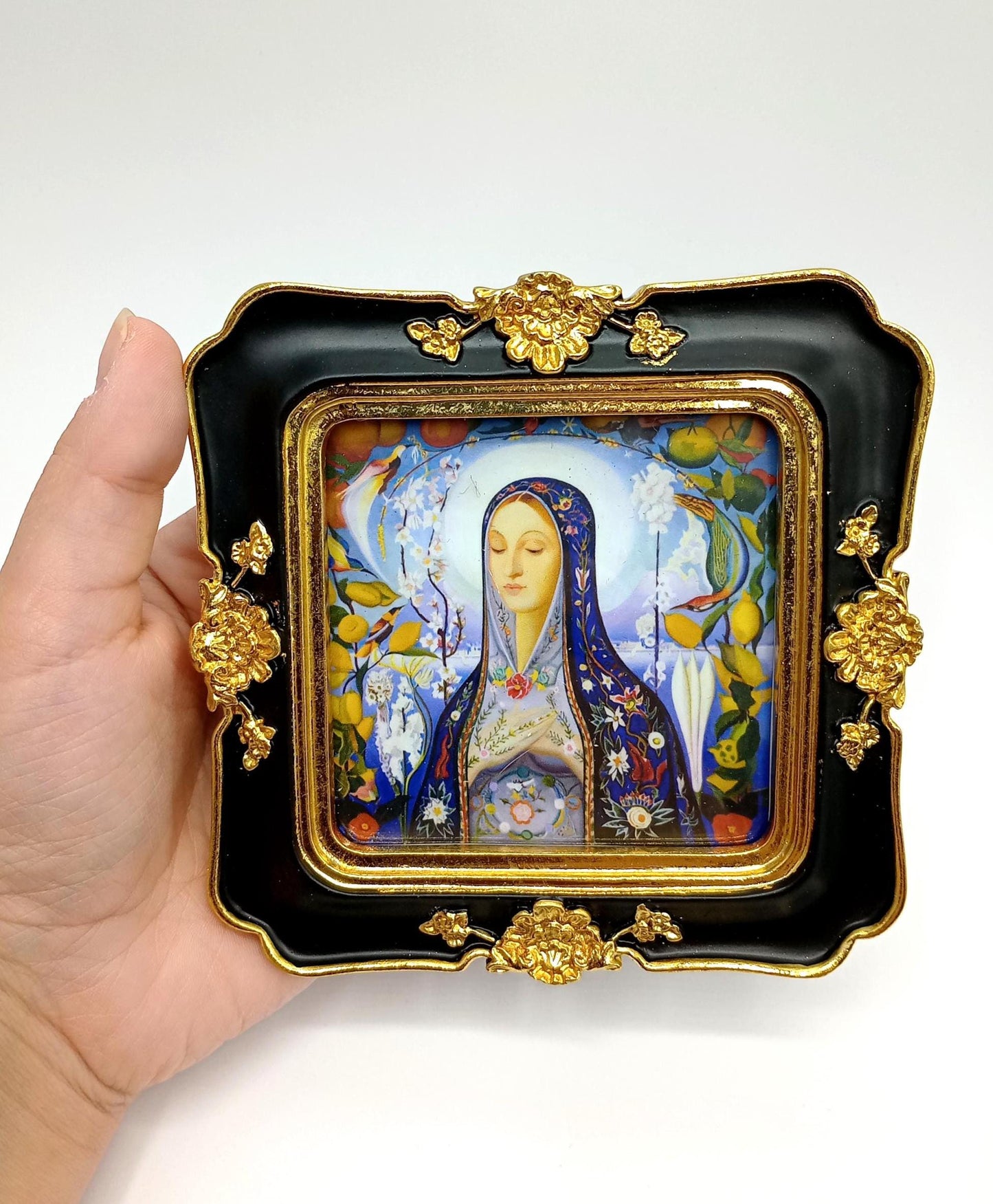 New! The Virgin by Joseph Stellaz – 4" – "Adorable-Sized" for Nook or Table – Choice of Frames