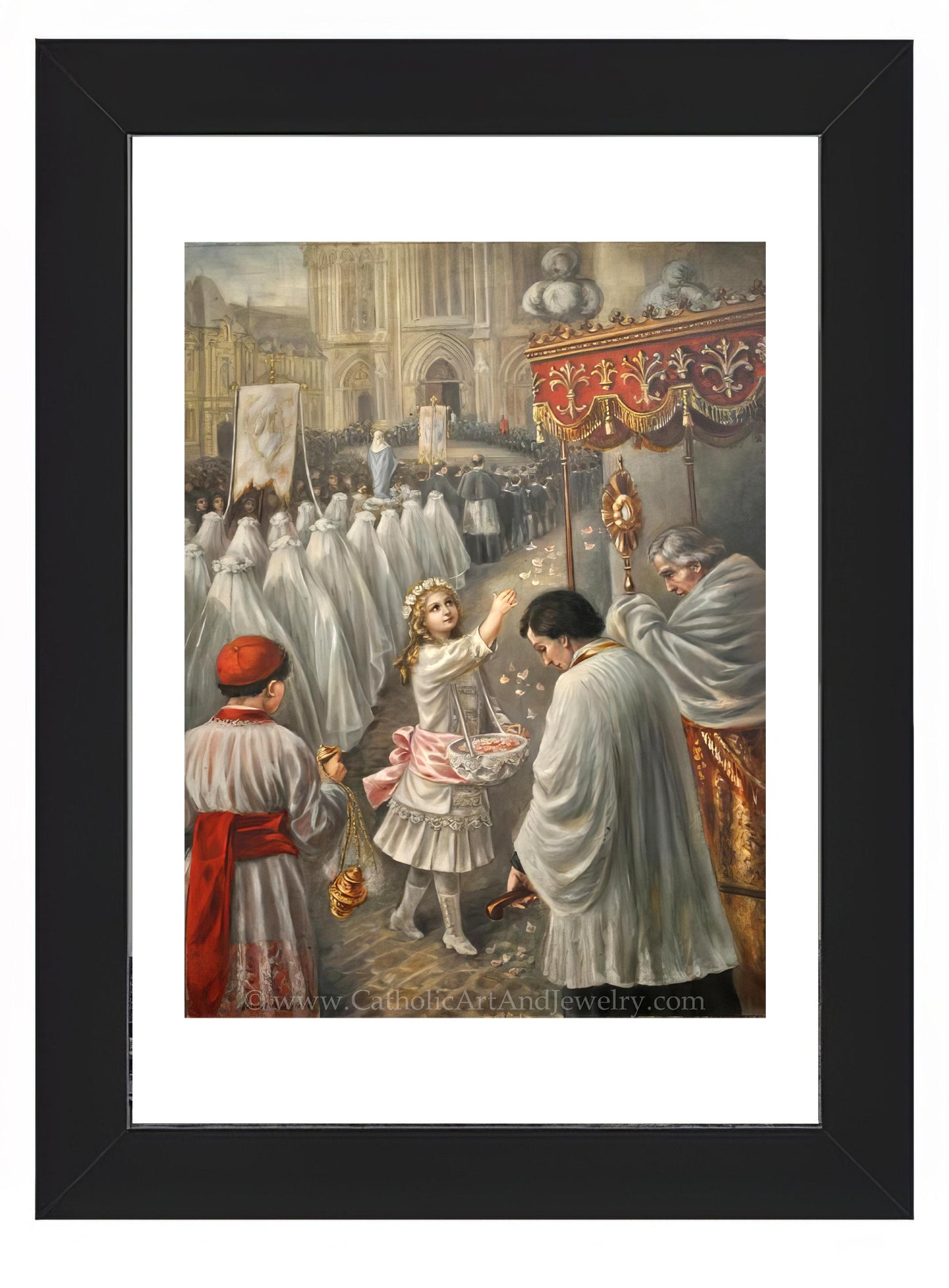 a painting of a group of people dressed in white