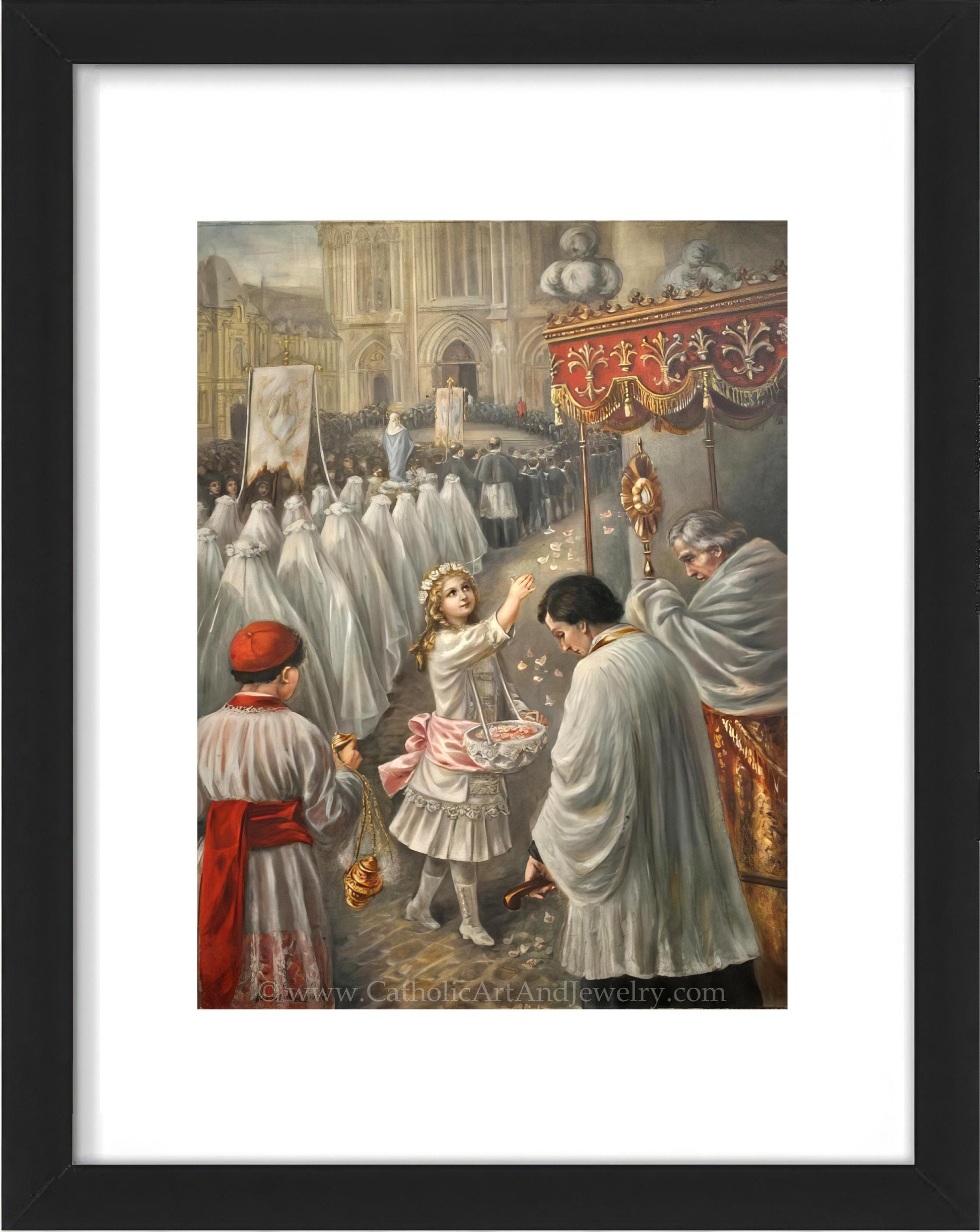 a painting of a group of people dressed in white