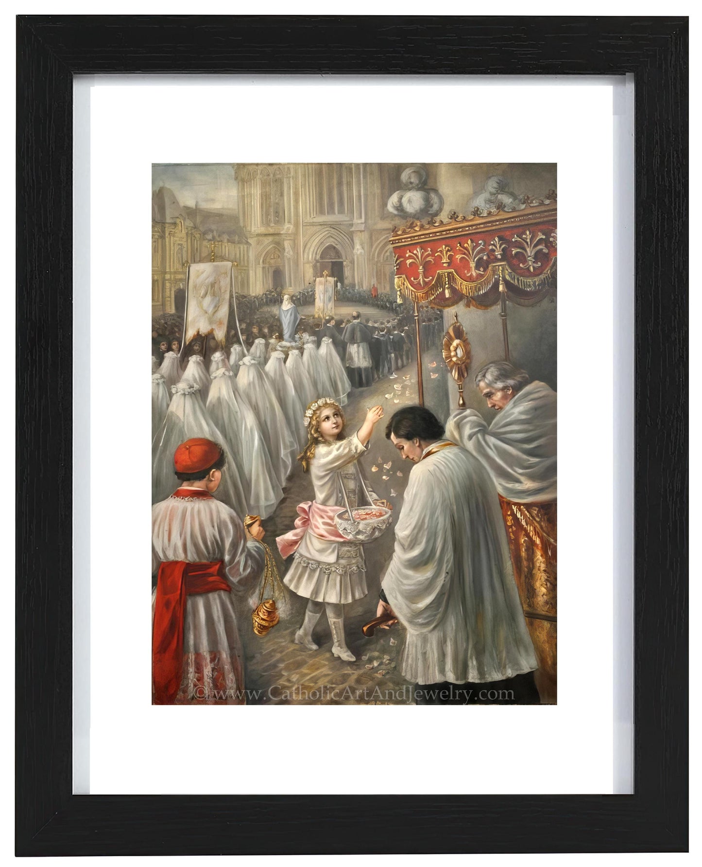 a painting of a group of people dressed in white