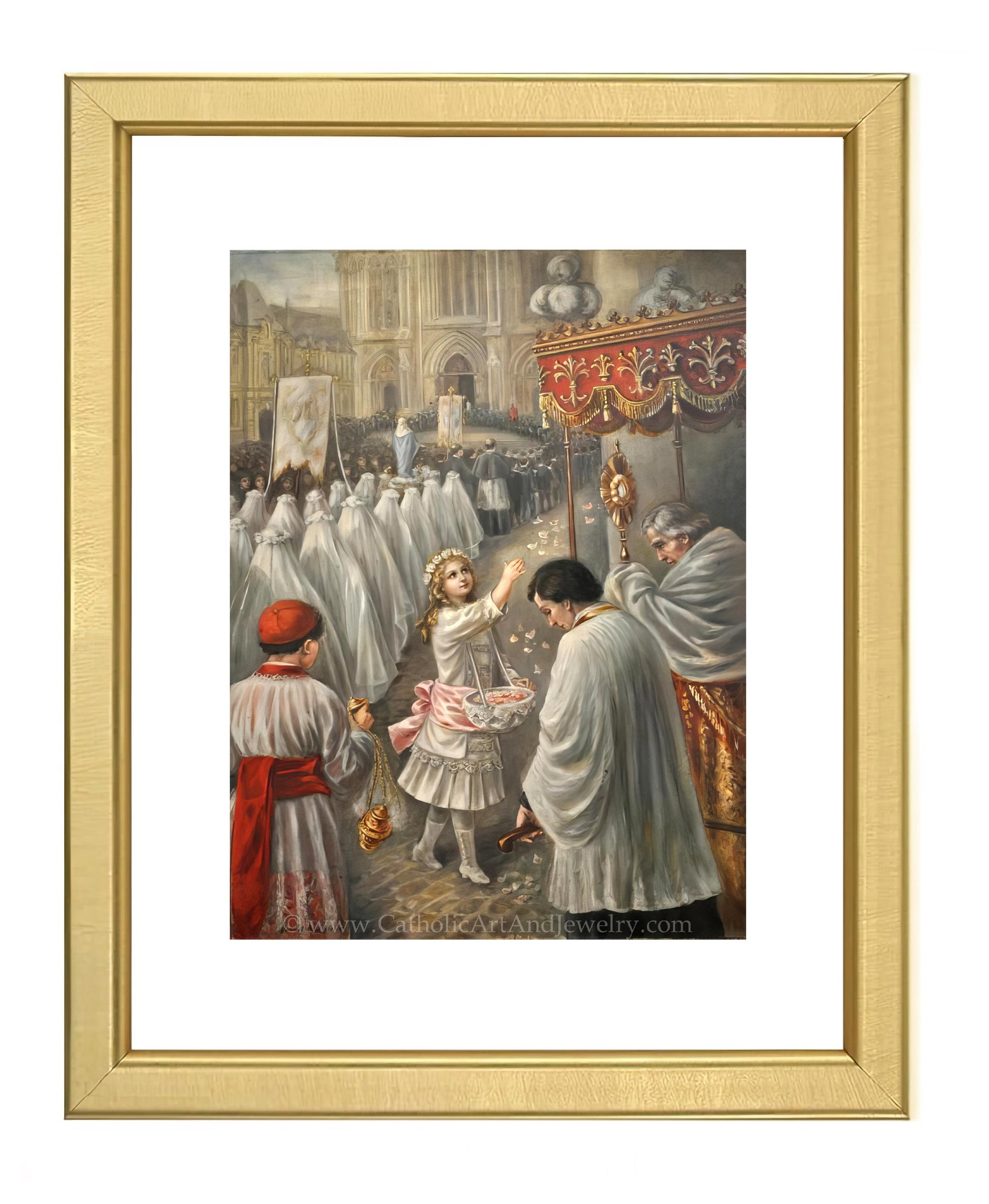 a painting of a group of people dressed in white