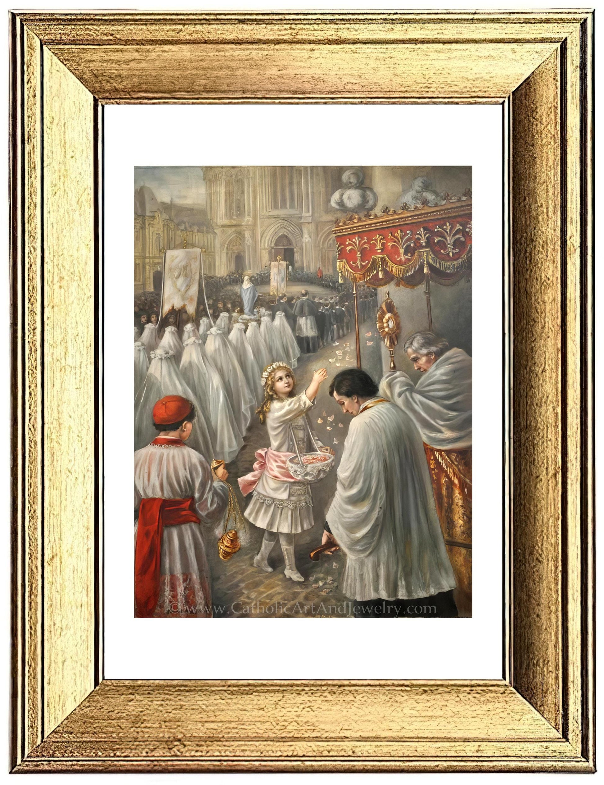 a painting of a group of people dressed in white