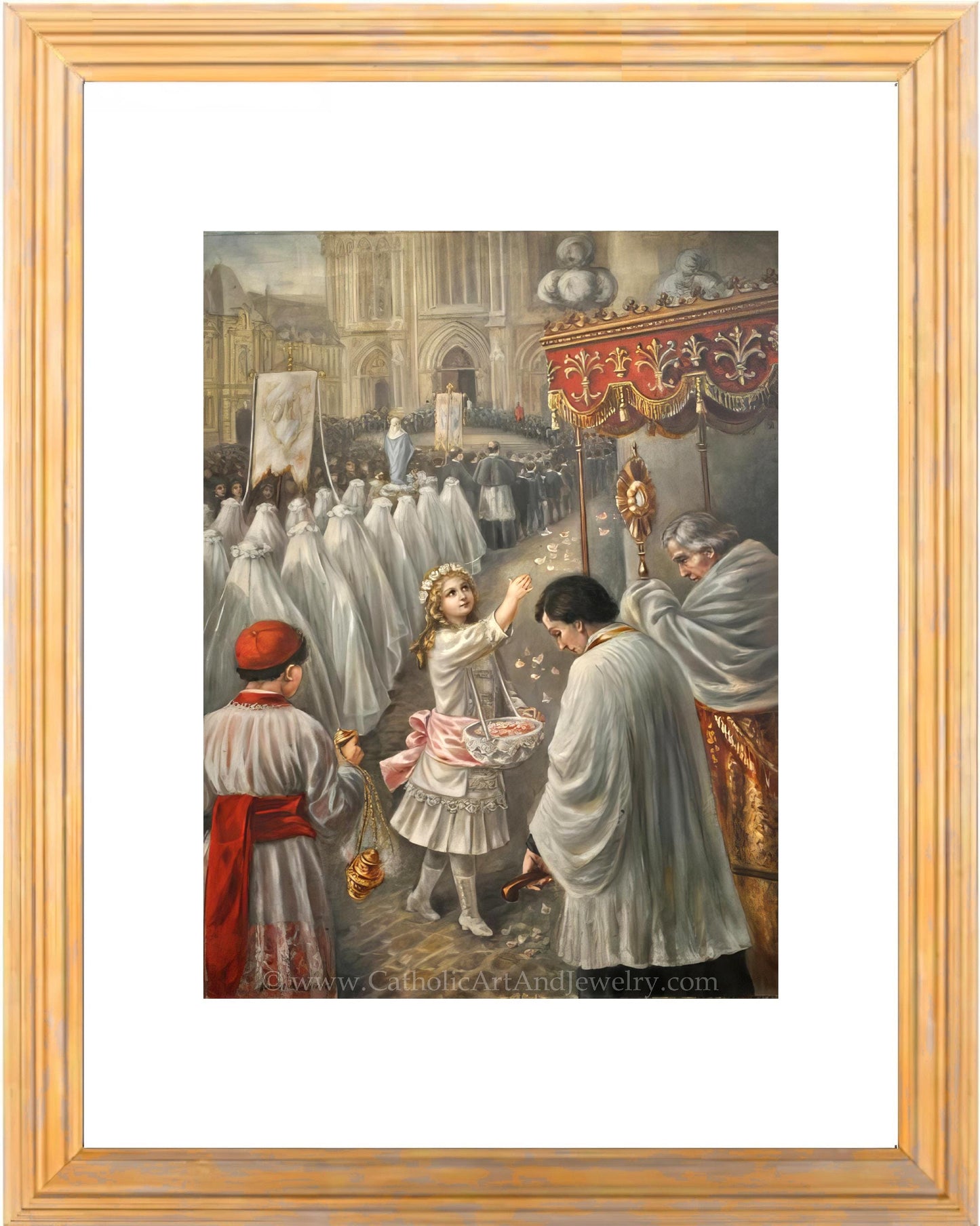 a painting of a group of people dressed in white