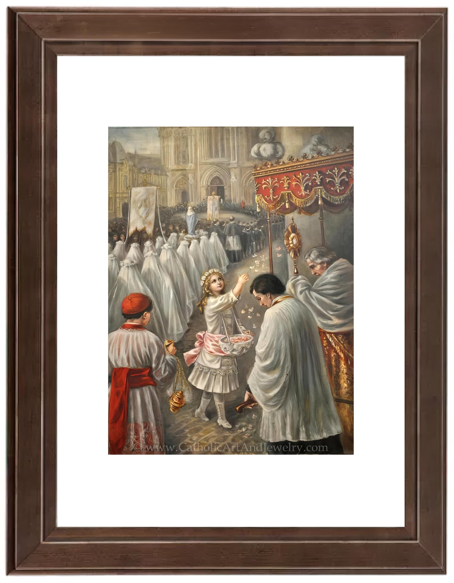 a painting of a group of people dressed in white