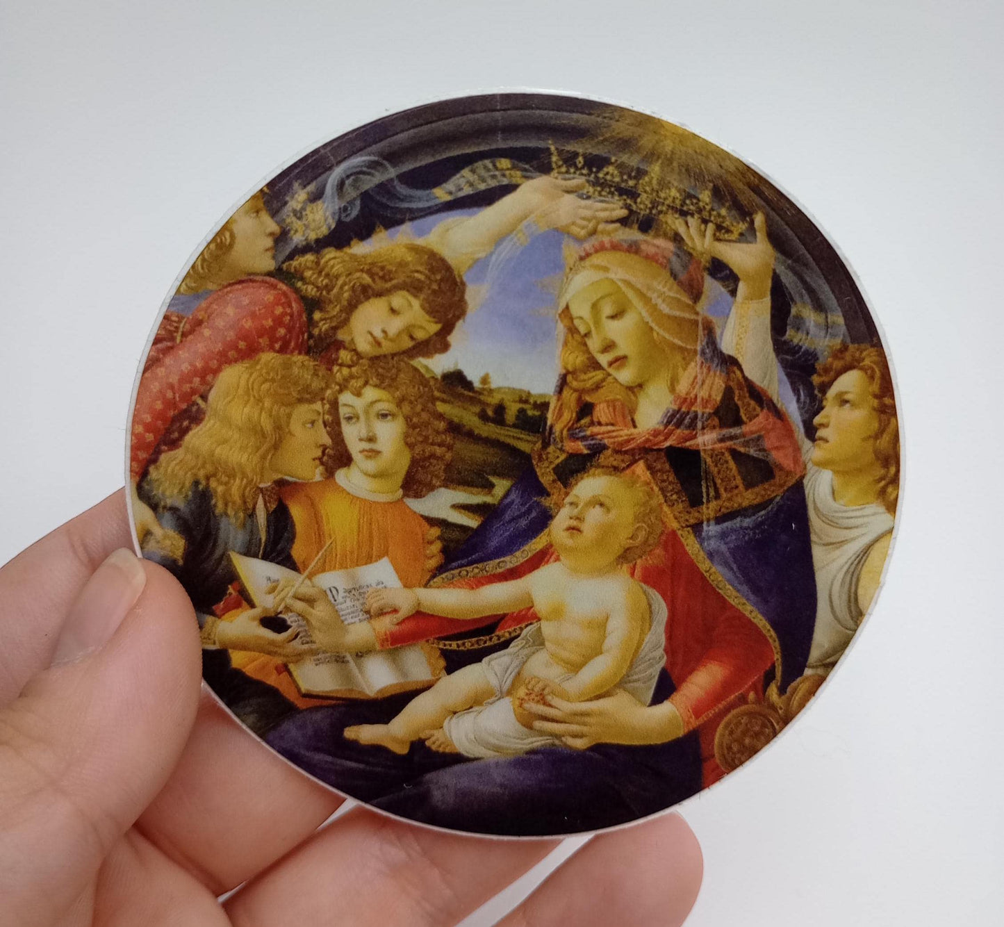 New! Madonna of the Magnificat by Boticelli –  3" Round – Non-fading – High Quality Vinyl